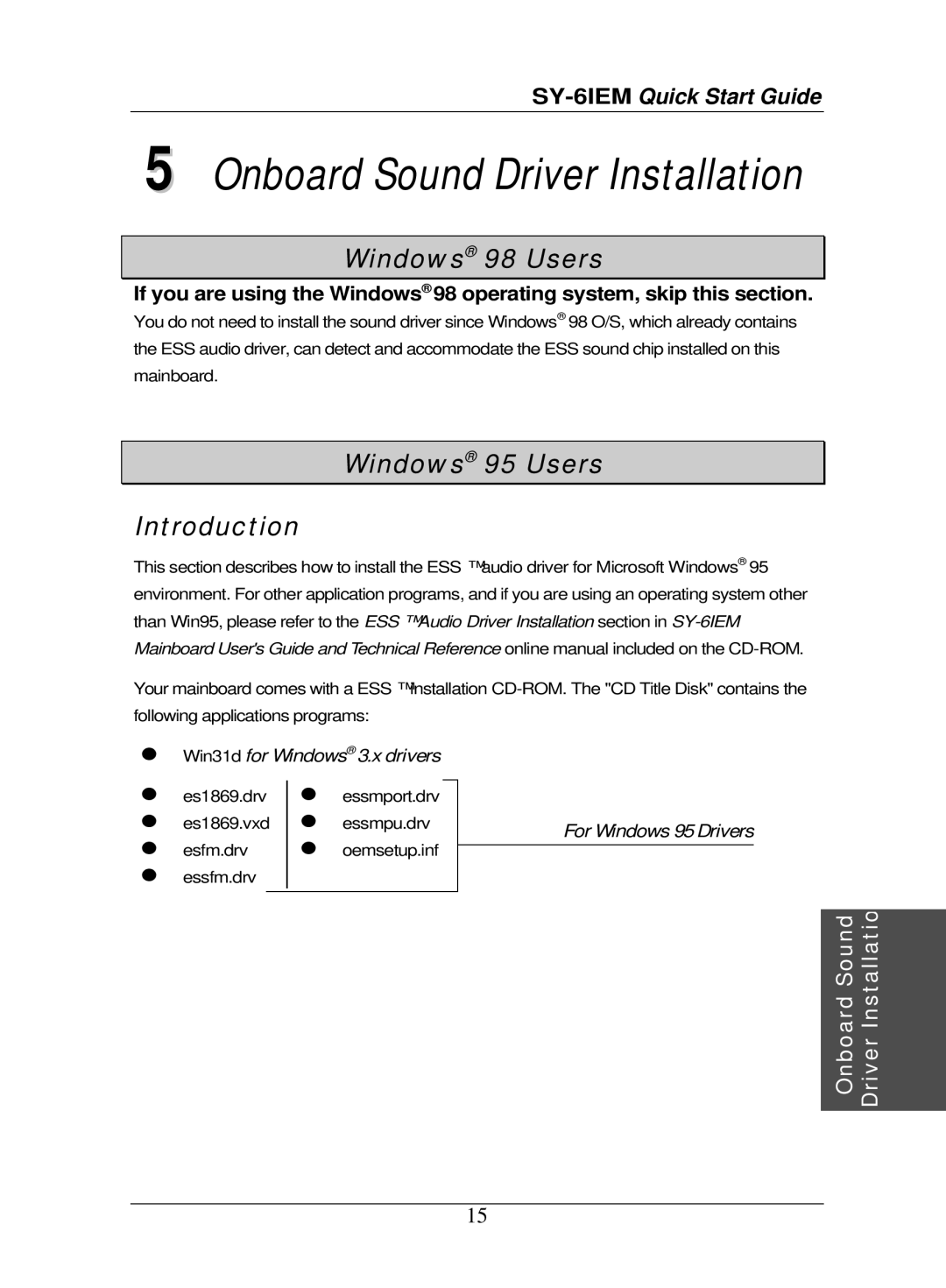 SOYO SY-6IEM quick start Windows 98 Users, Windows 95 Users Introduction 