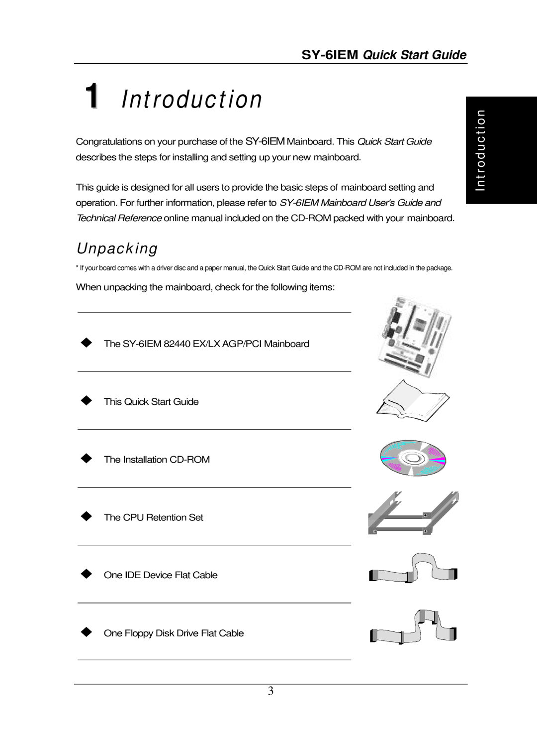 SOYO SY-6IEM quick start Introduction, Unpacking 