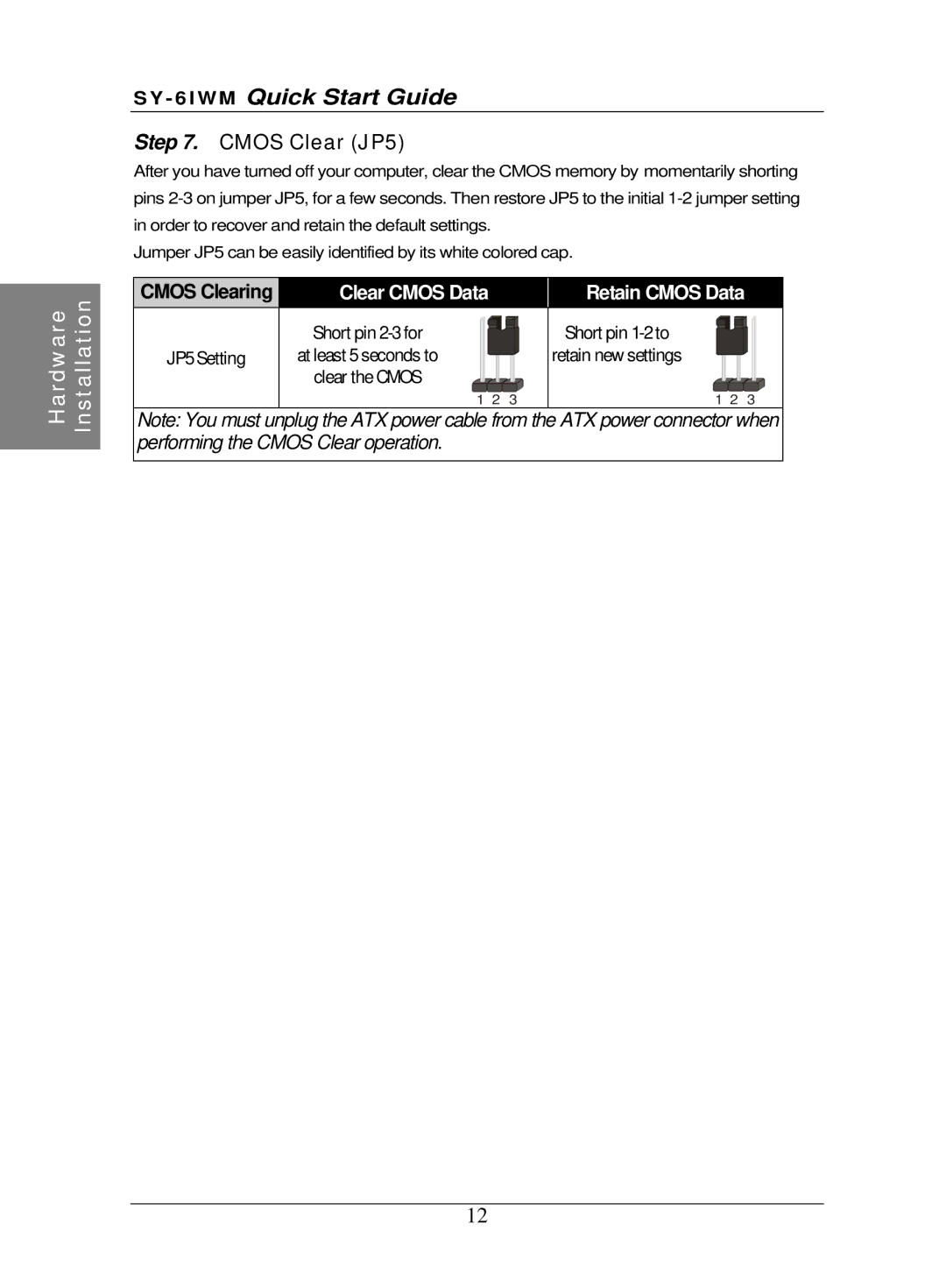 SOYO SY-6IWM quick start Cmos Clear JP5, Clear Cmos Data Retain Cmos Data 