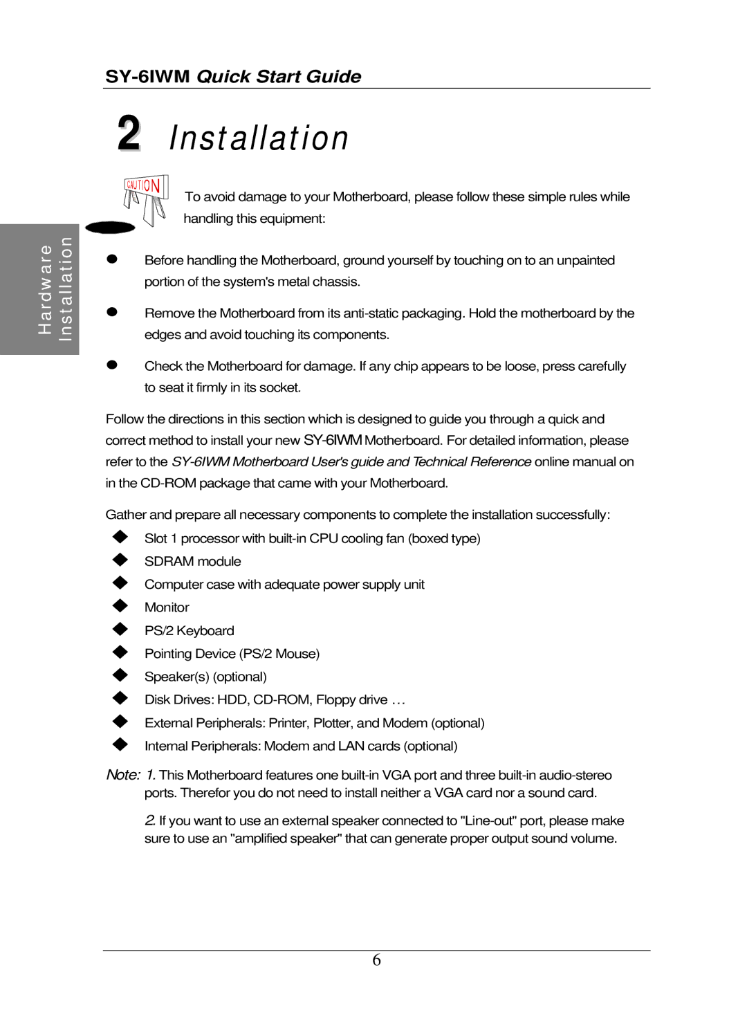 SOYO SY-6IWM quick start Installation 