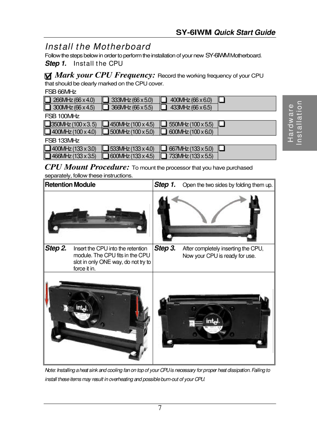 SOYO SY-6IWM quick start Install the Motherboard 