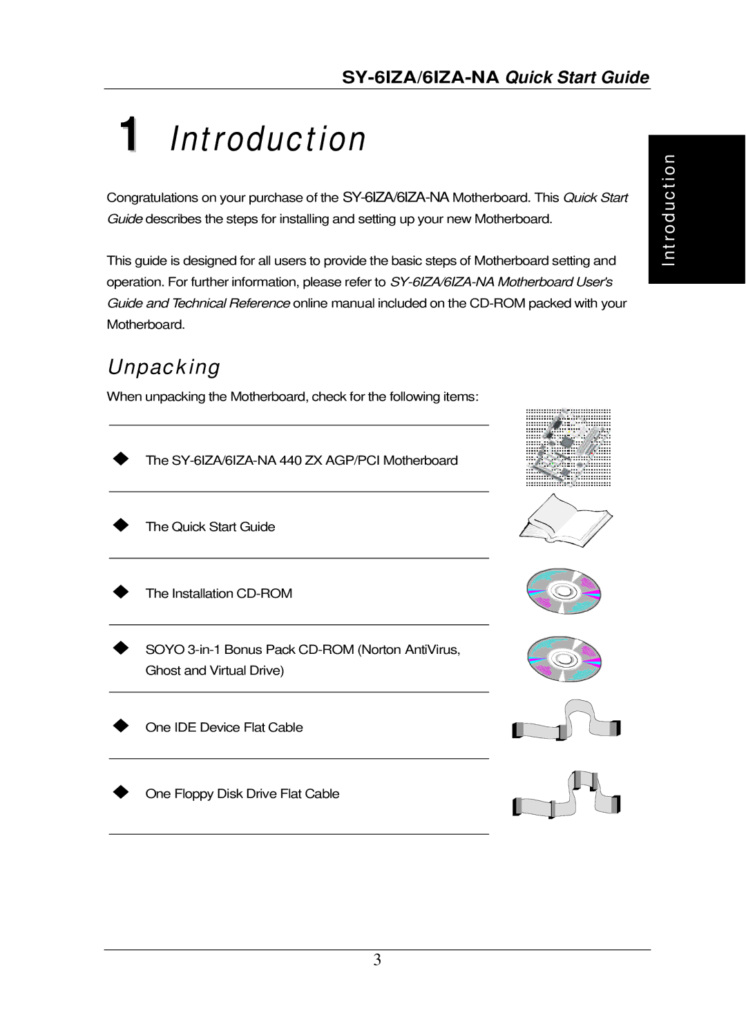 SOYO SY-6IZA-NA quick start Introduction, Unpacking 