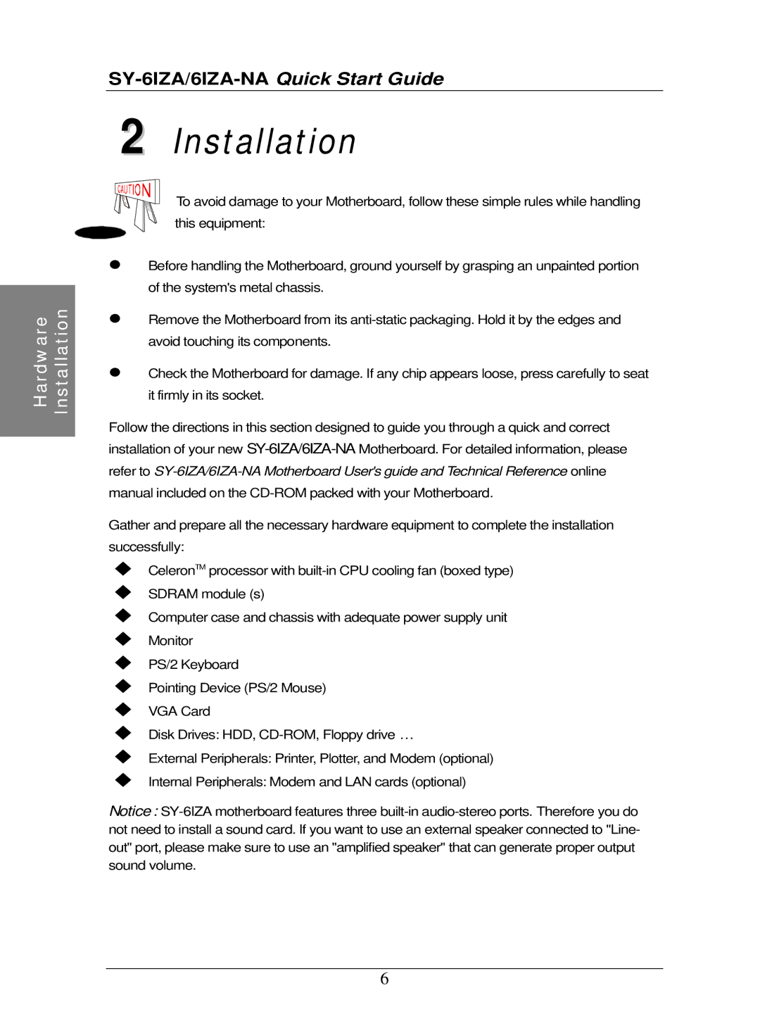 SOYO SY-6IZA-NA quick start Installation 