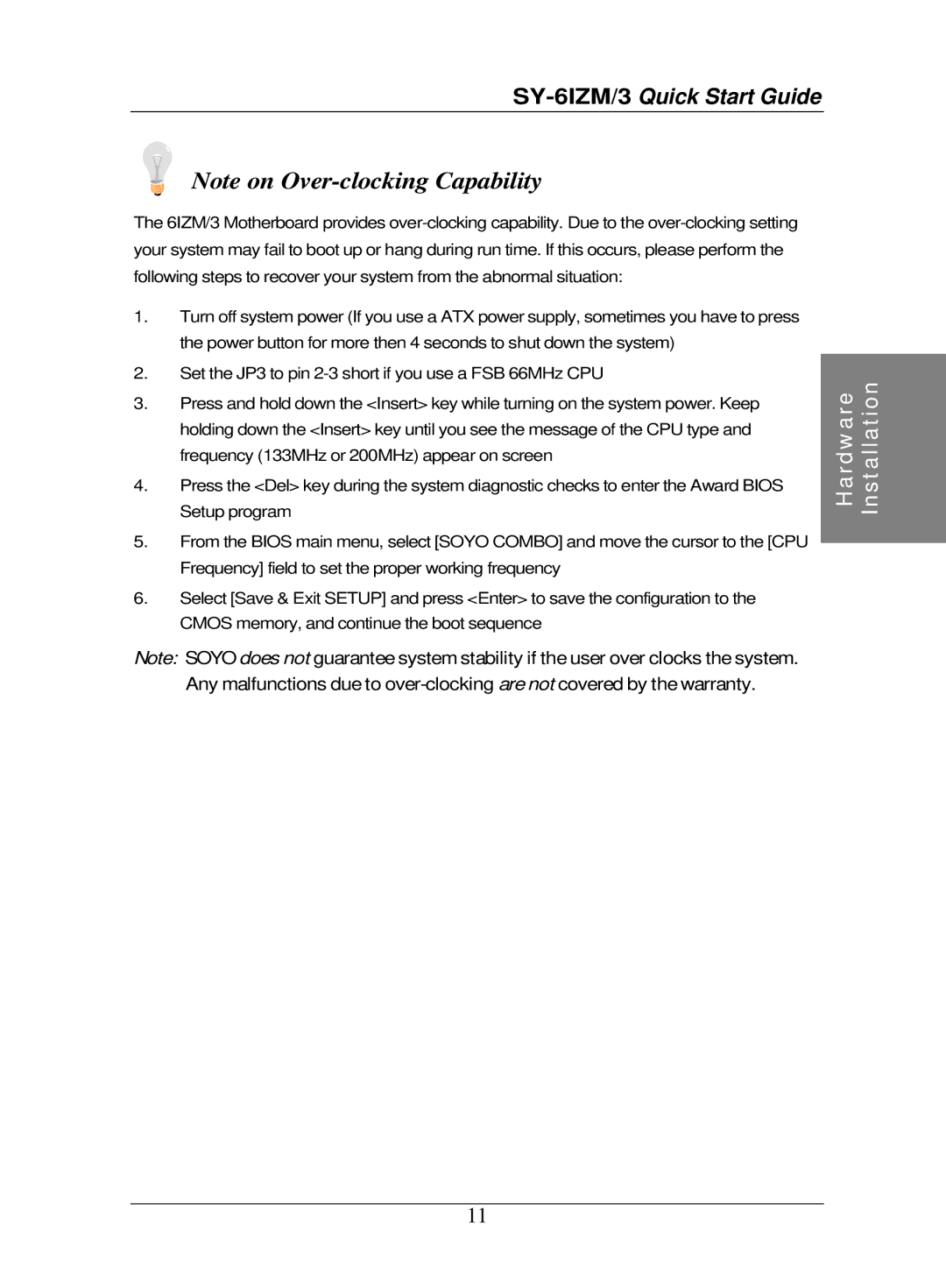 SOYO quick start SY-6IZM/3Quick Start Guide 