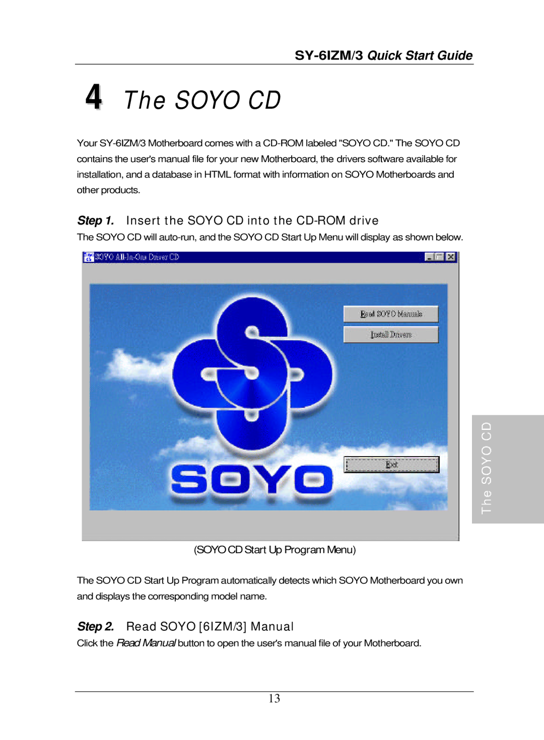 SOYO SY-6IZM/3 quick start Soyo CD Start Up Program Menu 