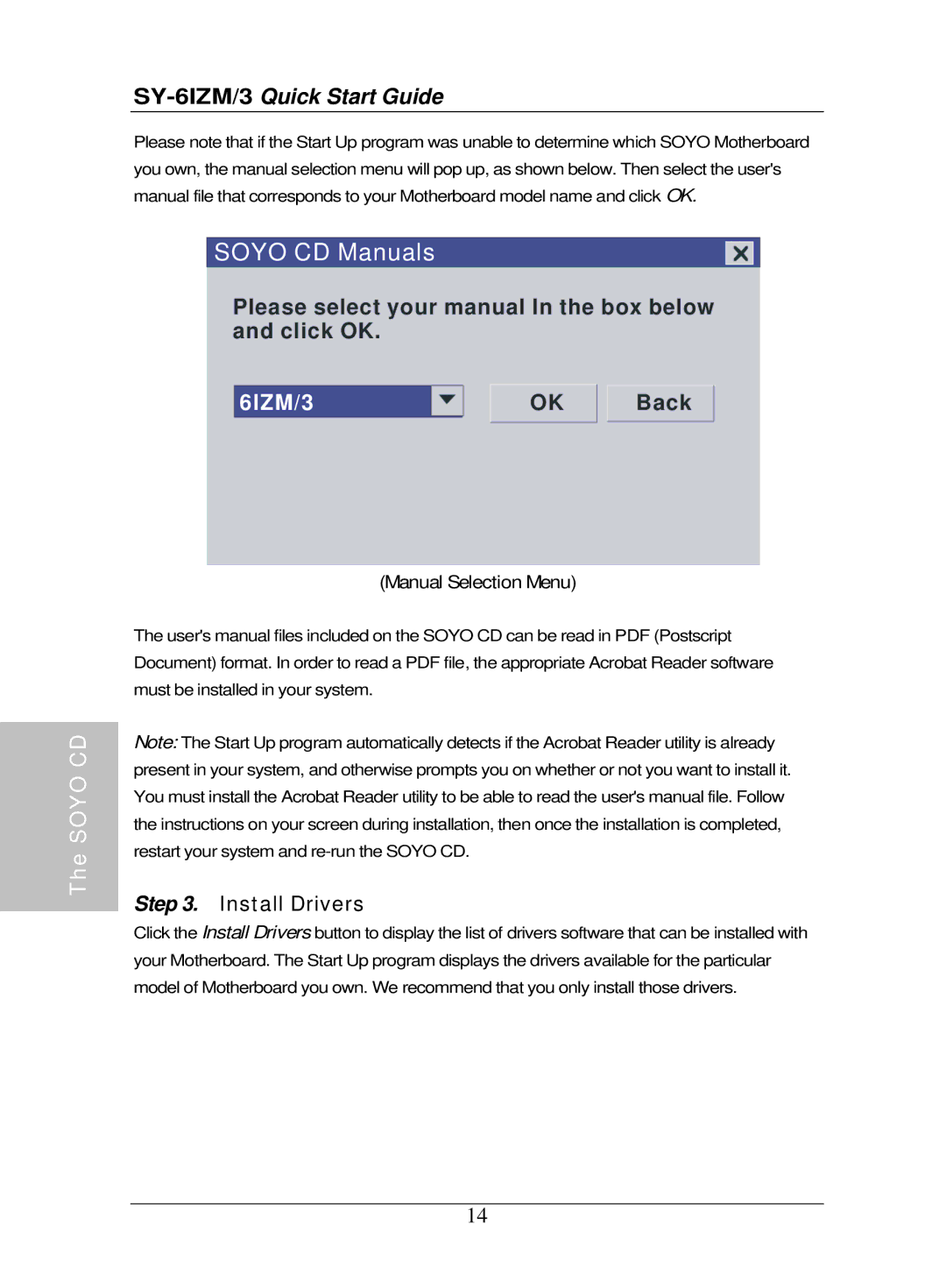SOYO SY-6IZM/3 quick start Soyo CD Manuals, Manual Selection Menu 