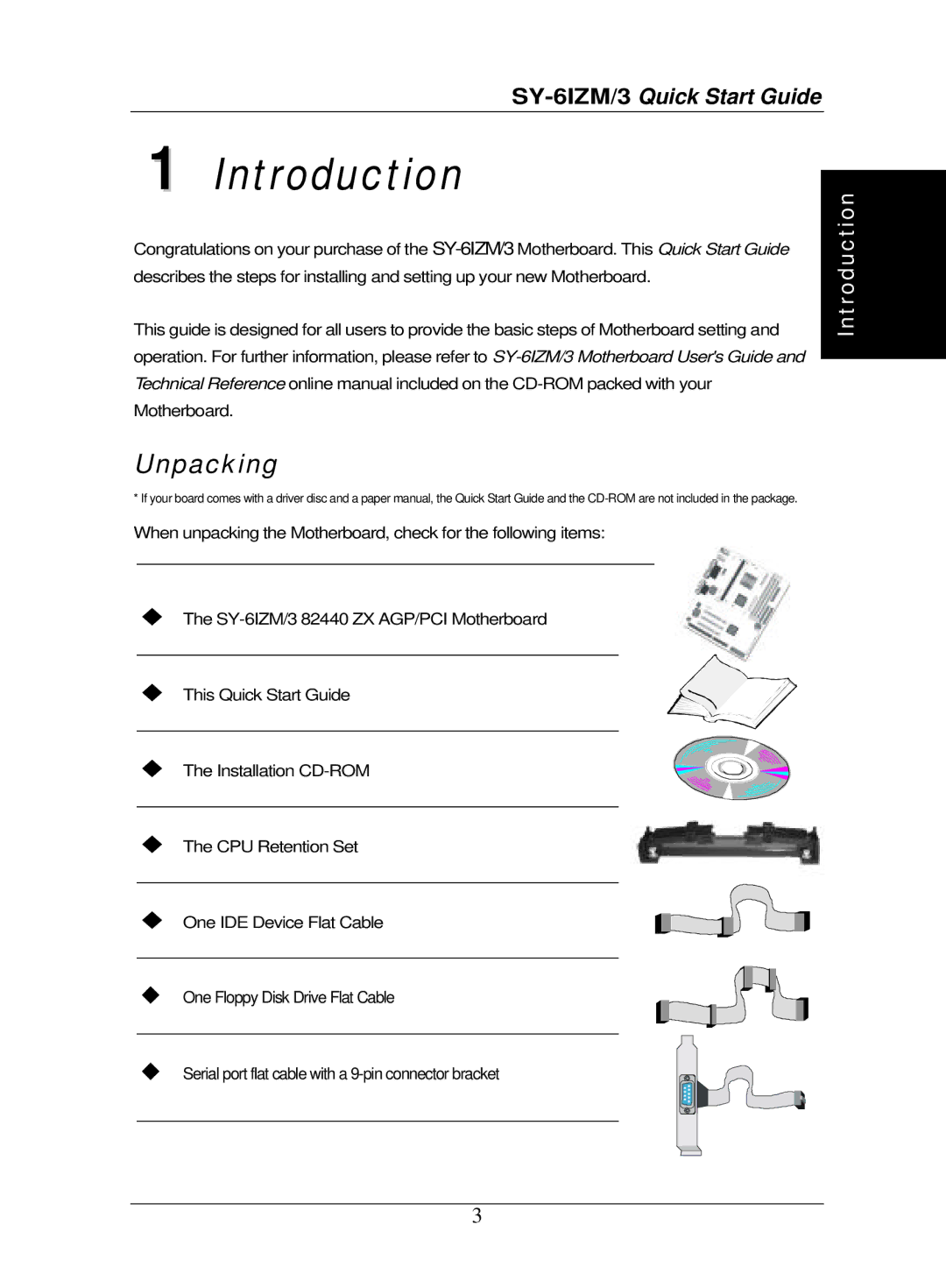 SOYO SY-6IZM/3 quick start Introduction, Unpacking 