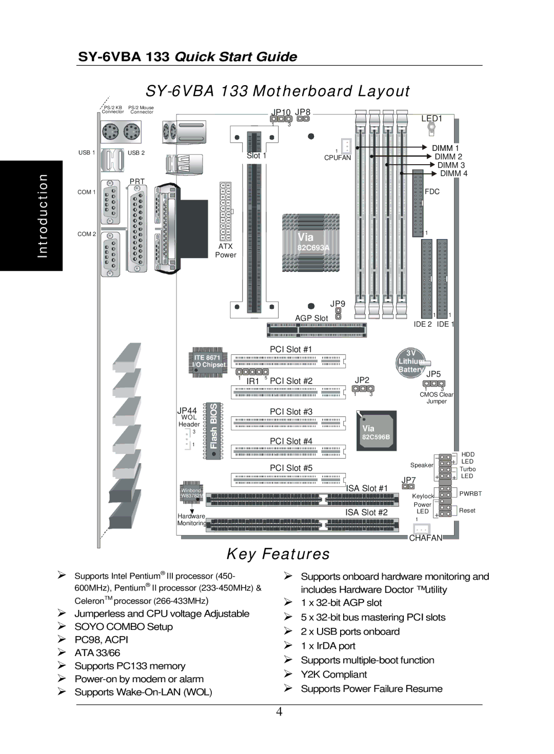 SOYO quick start SY-6VBA 133 Motherboard Layout 