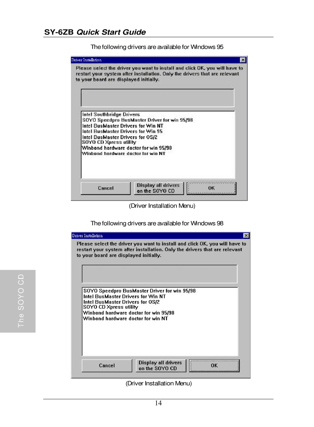 SOYO SY-6ZB Motherboard quick start Driver Installation Menu 