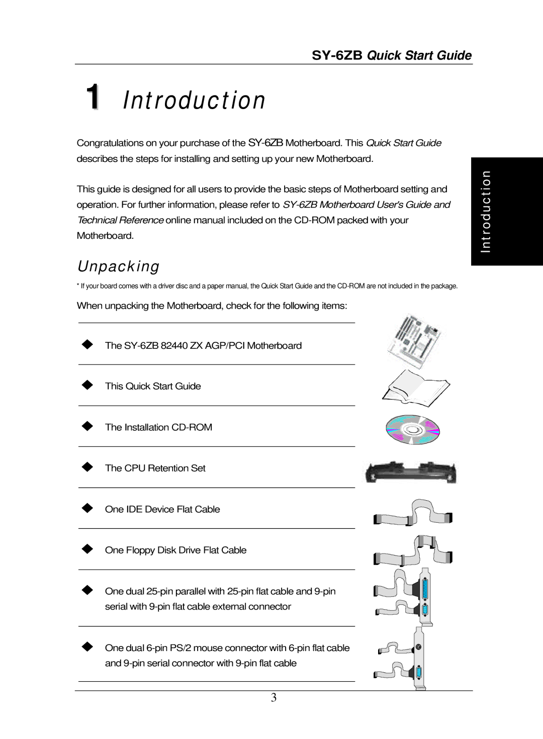 SOYO SY-6ZB Motherboard quick start Introduction, Unpacking 