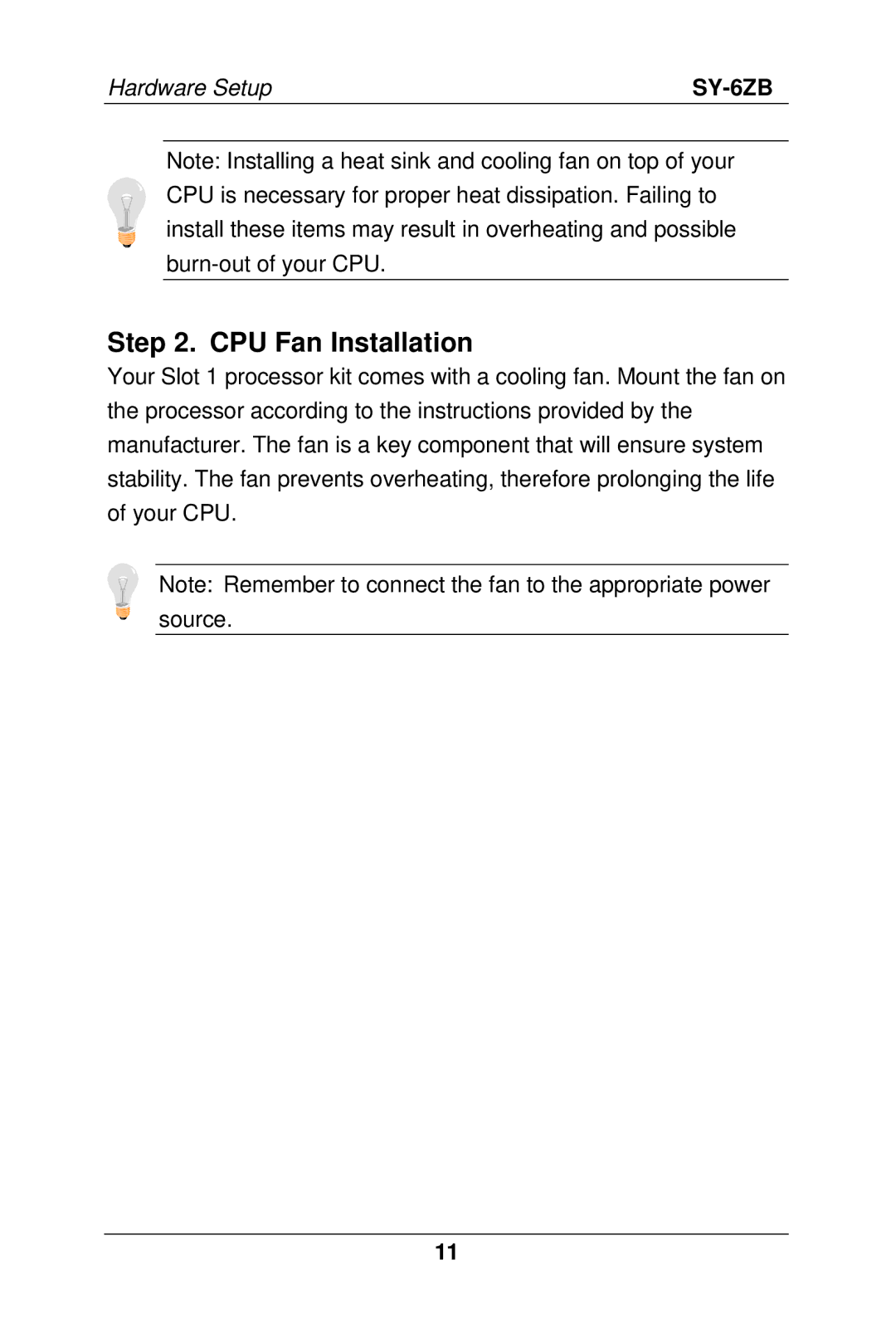 SOYO SY-6ZB manual CPU Fan Installation 