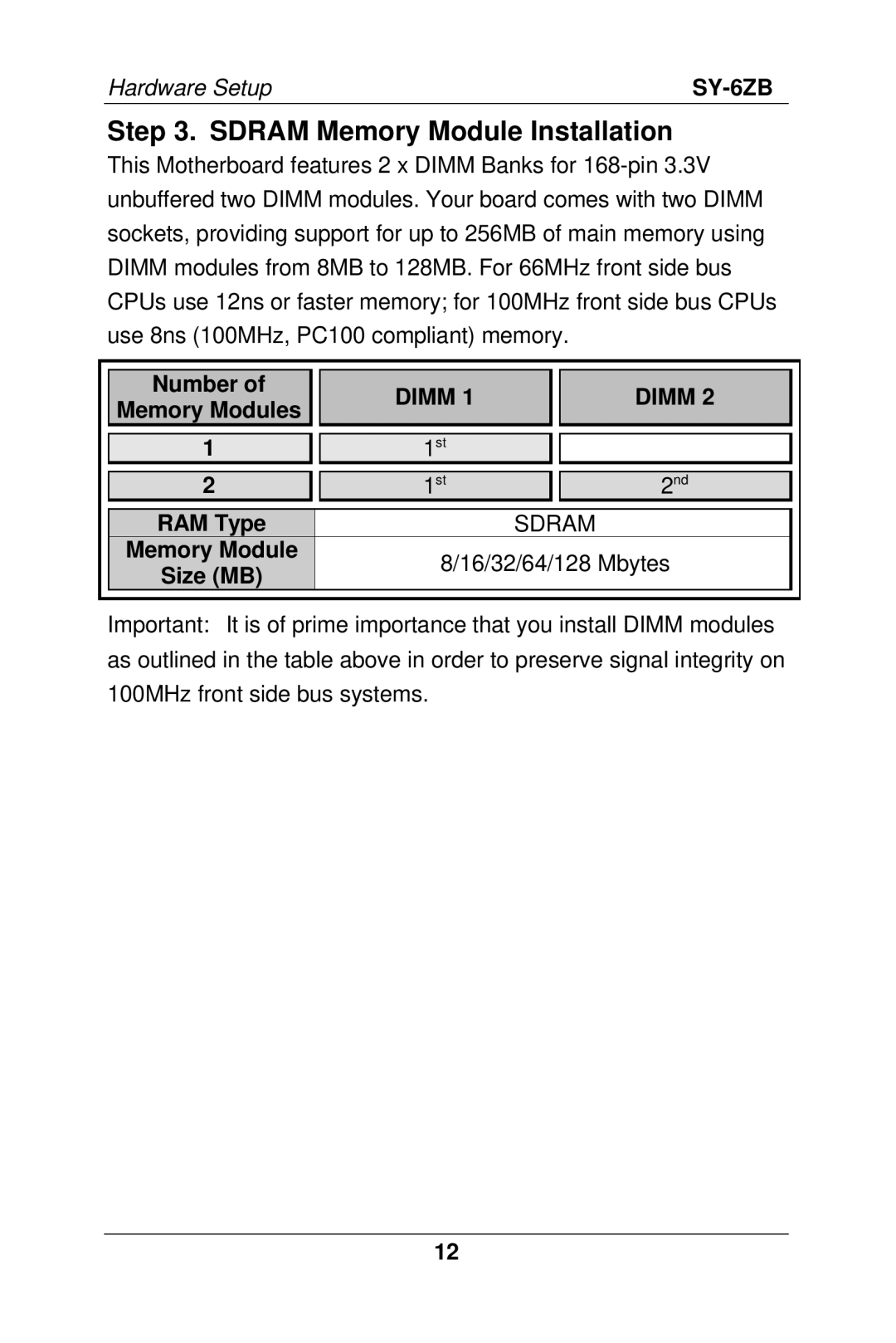 SOYO SY-6ZB manual Sdram Memory Module Installation, Dimm 