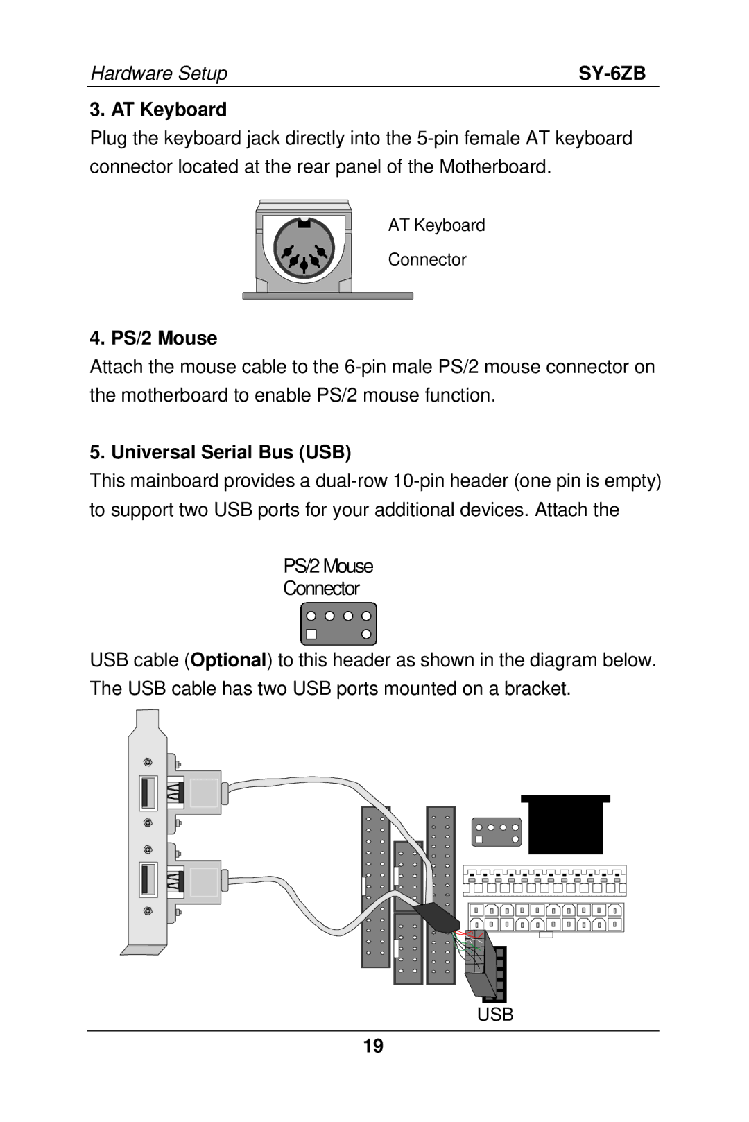 SOYO SY-6ZB manual AT Keyboard, PS/2 Mouse, Universal Serial Bus USB 