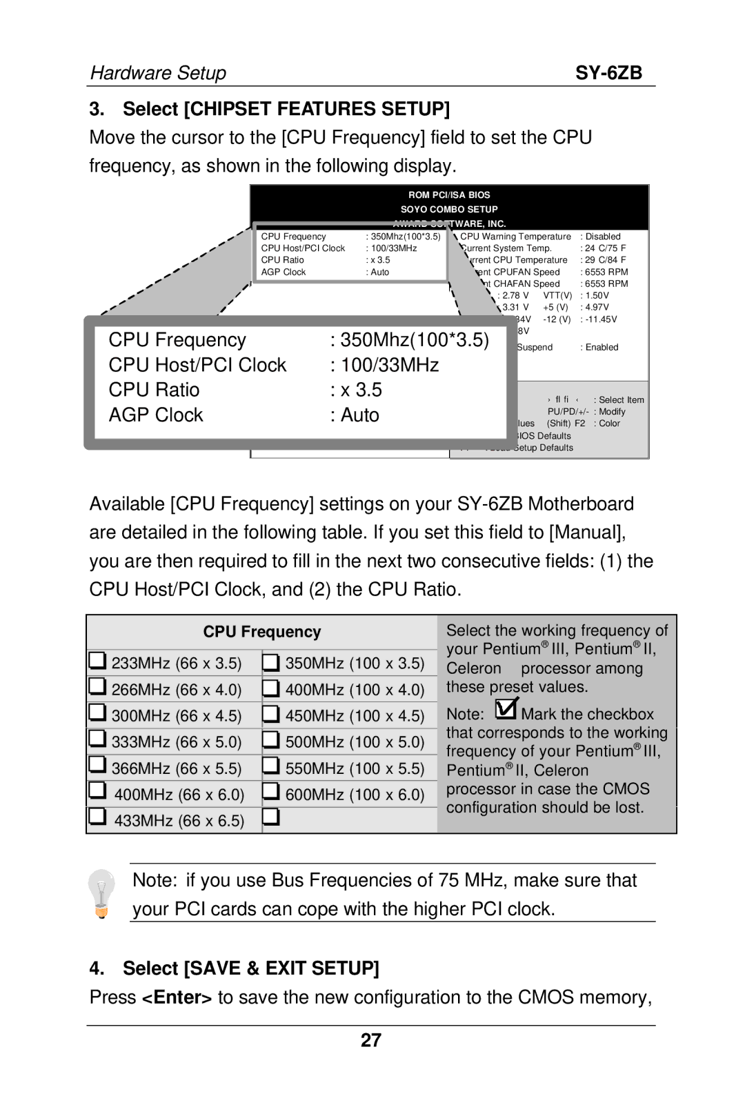 SOYO SY-6ZB manual Select Chipset Features Setup, Select Save & Exit Setup 