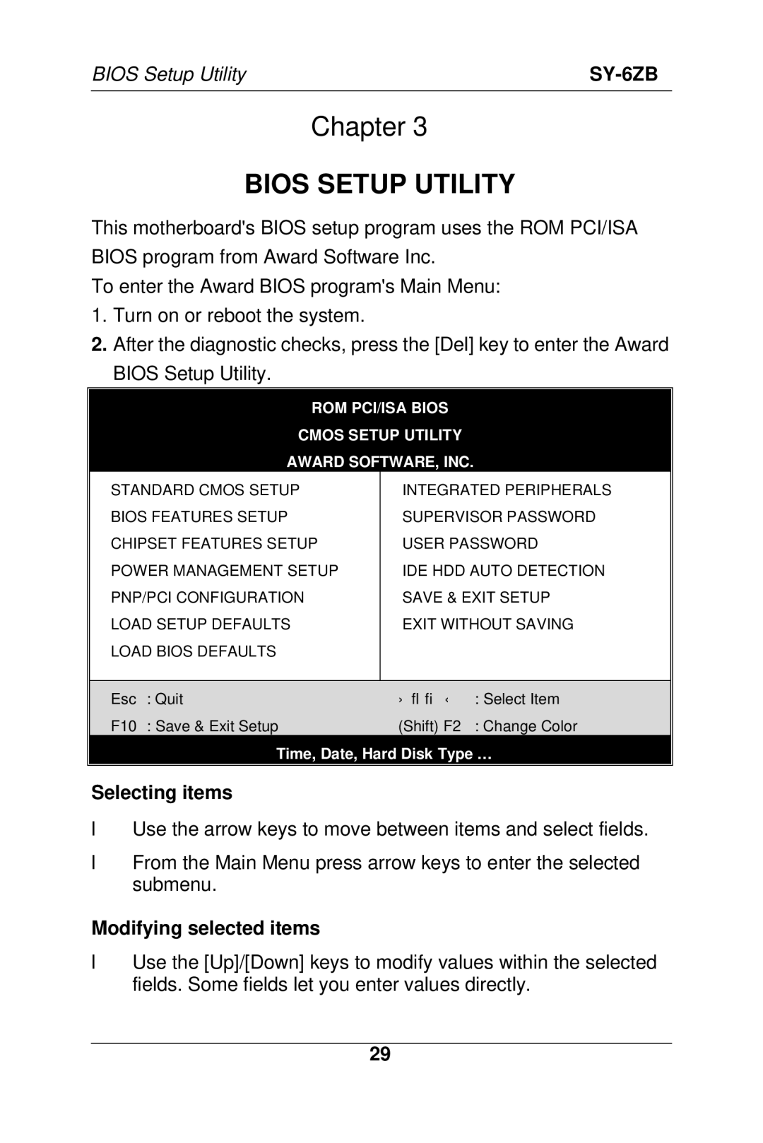 SOYO SY-6ZB manual Selecting items, Modifying selected items 