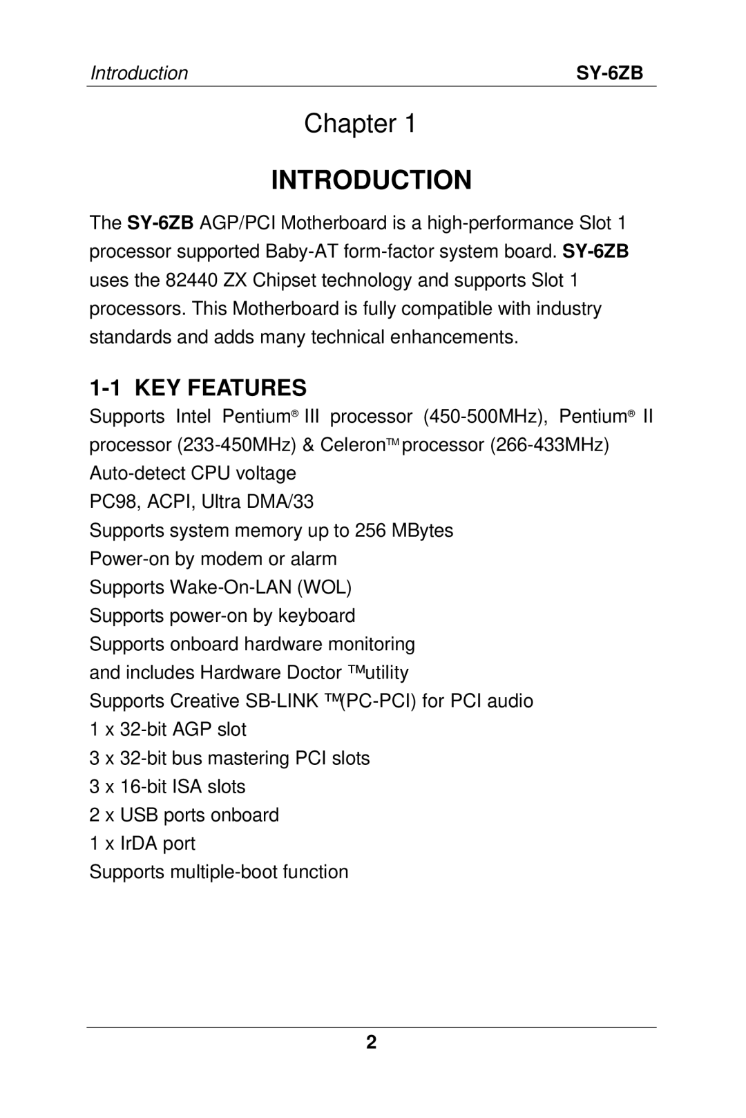 SOYO SY-6ZB manual Introduction, KEY Features 