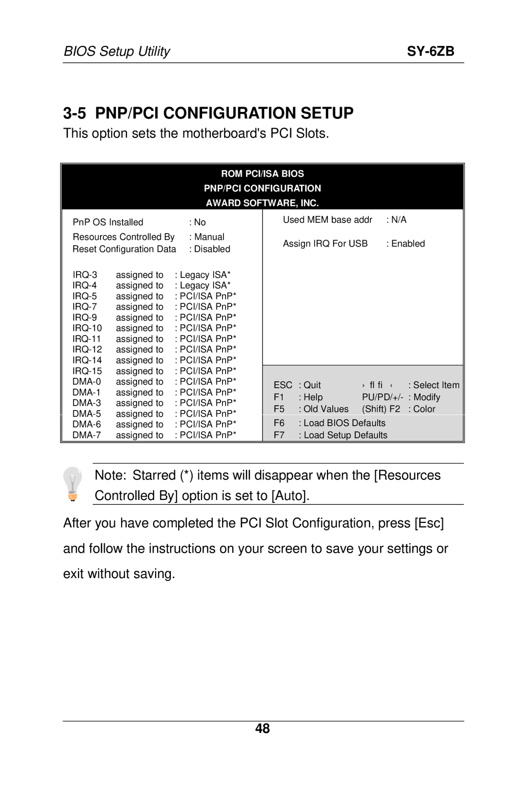 SOYO SY-6ZB manual PNP/PCI Configuration Setup, This option sets the motherboards PCI Slots 