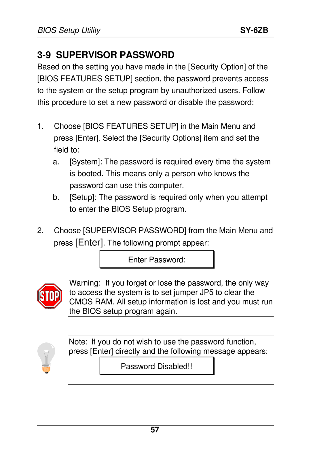 SOYO SY-6ZB manual Supervisor Password 