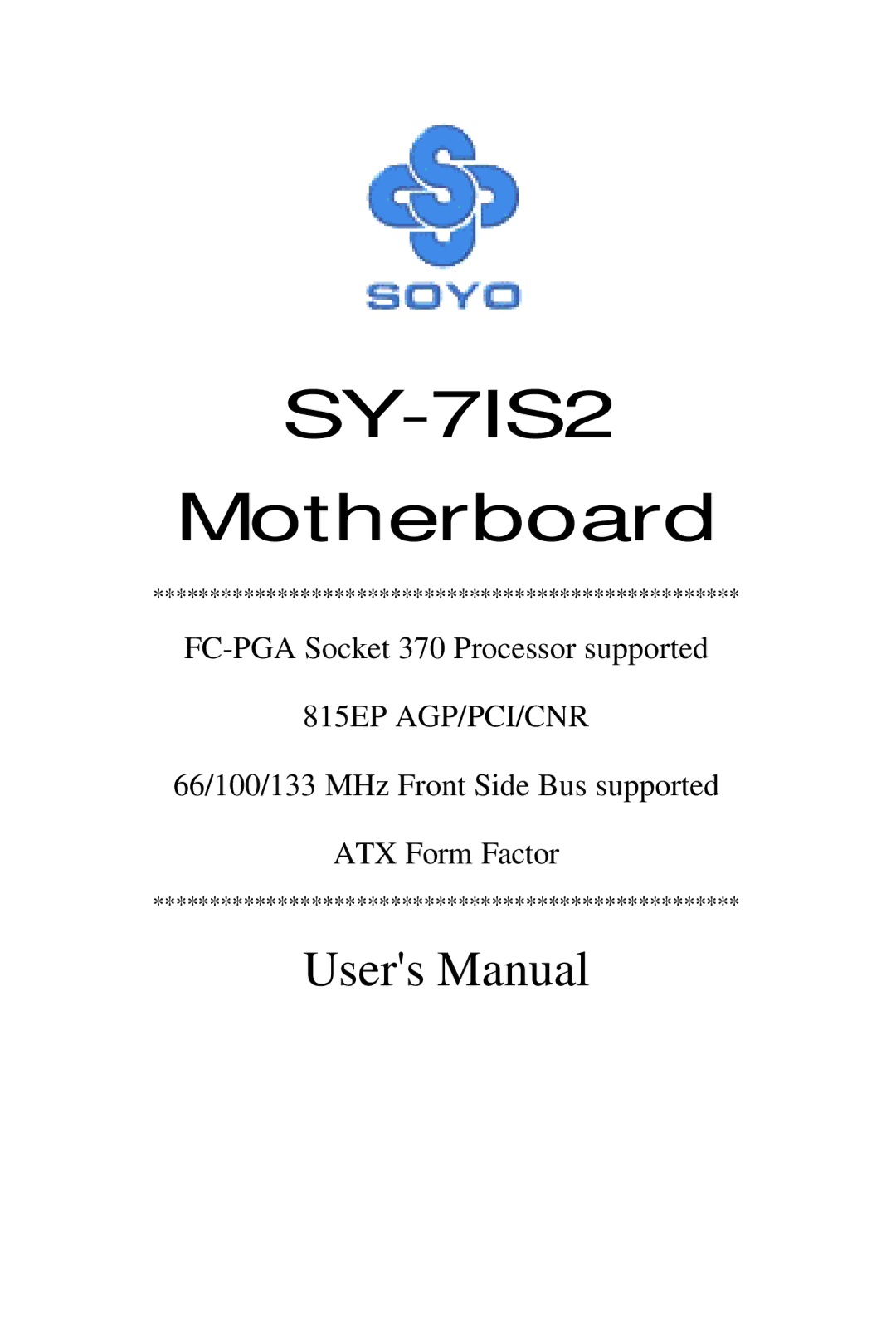 SOYO SY-7IS2 user manual 