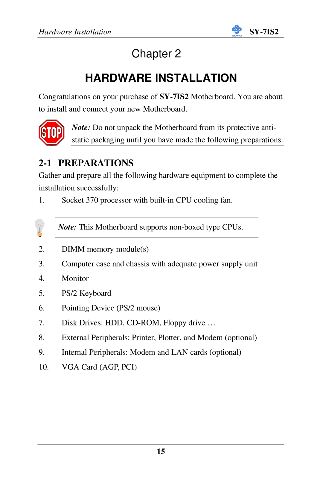 SOYO SY-7IS2 user manual Preparations 