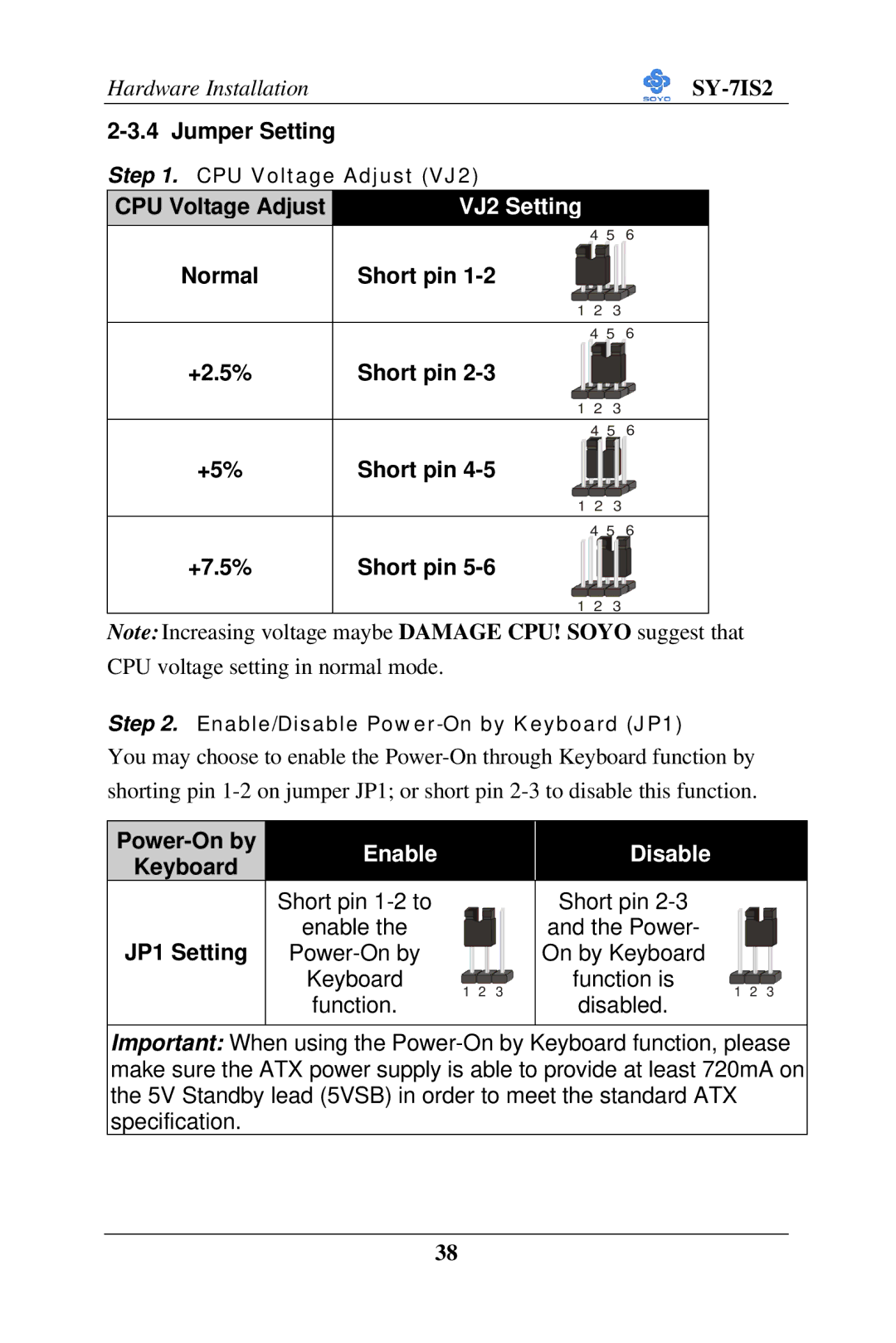 SOYO SY-7IS2 user manual Power-On by Keyboard, JP1 Setting 