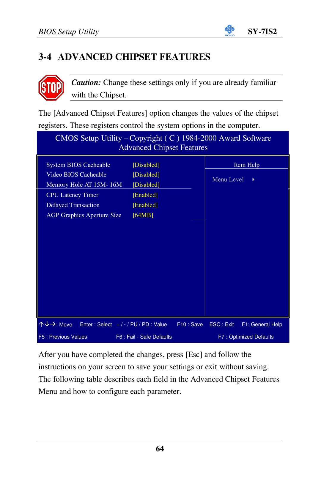 SOYO SY-7IS2 user manual Advanced Chipset Features 