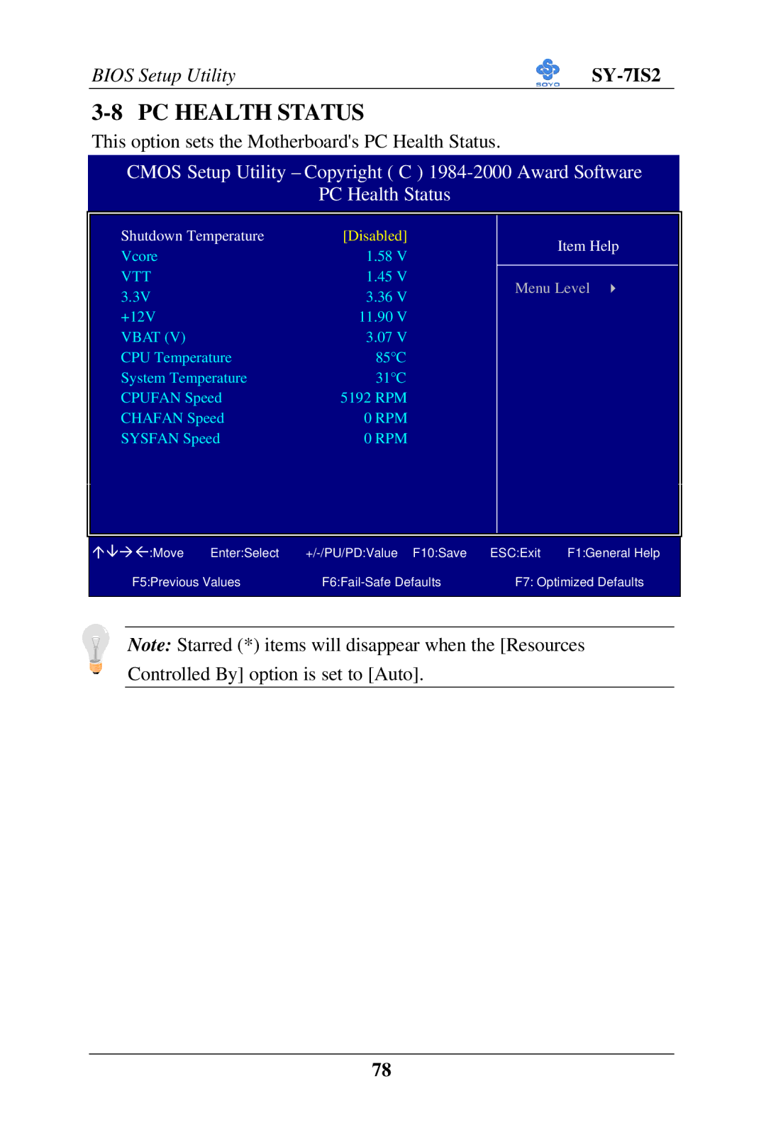 SOYO SY-7IS2 user manual PC Health Status 