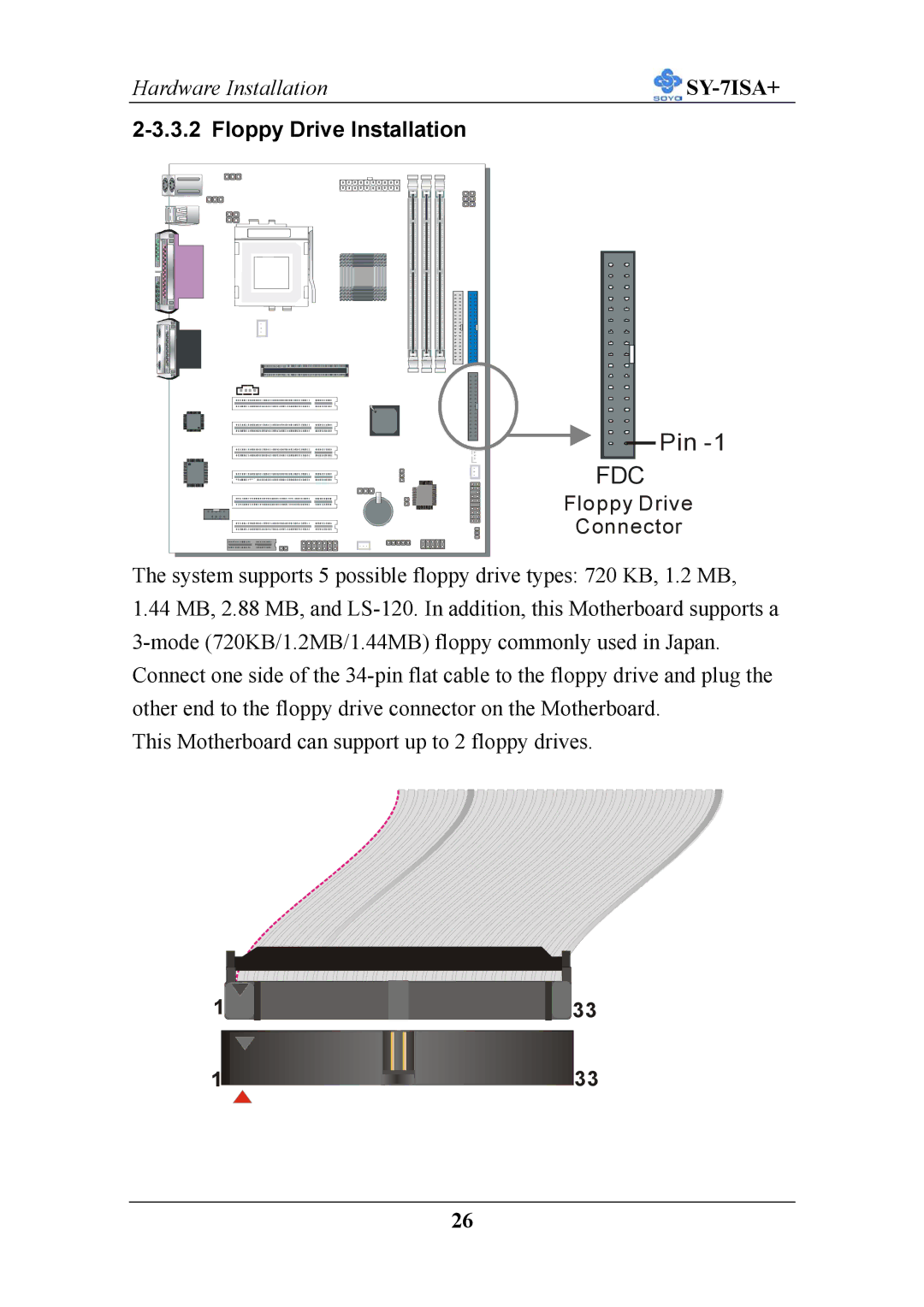 SOYO sy-7isa+ manual Hardware Installation, SY-7ISA+, Floppy Drive Installation 