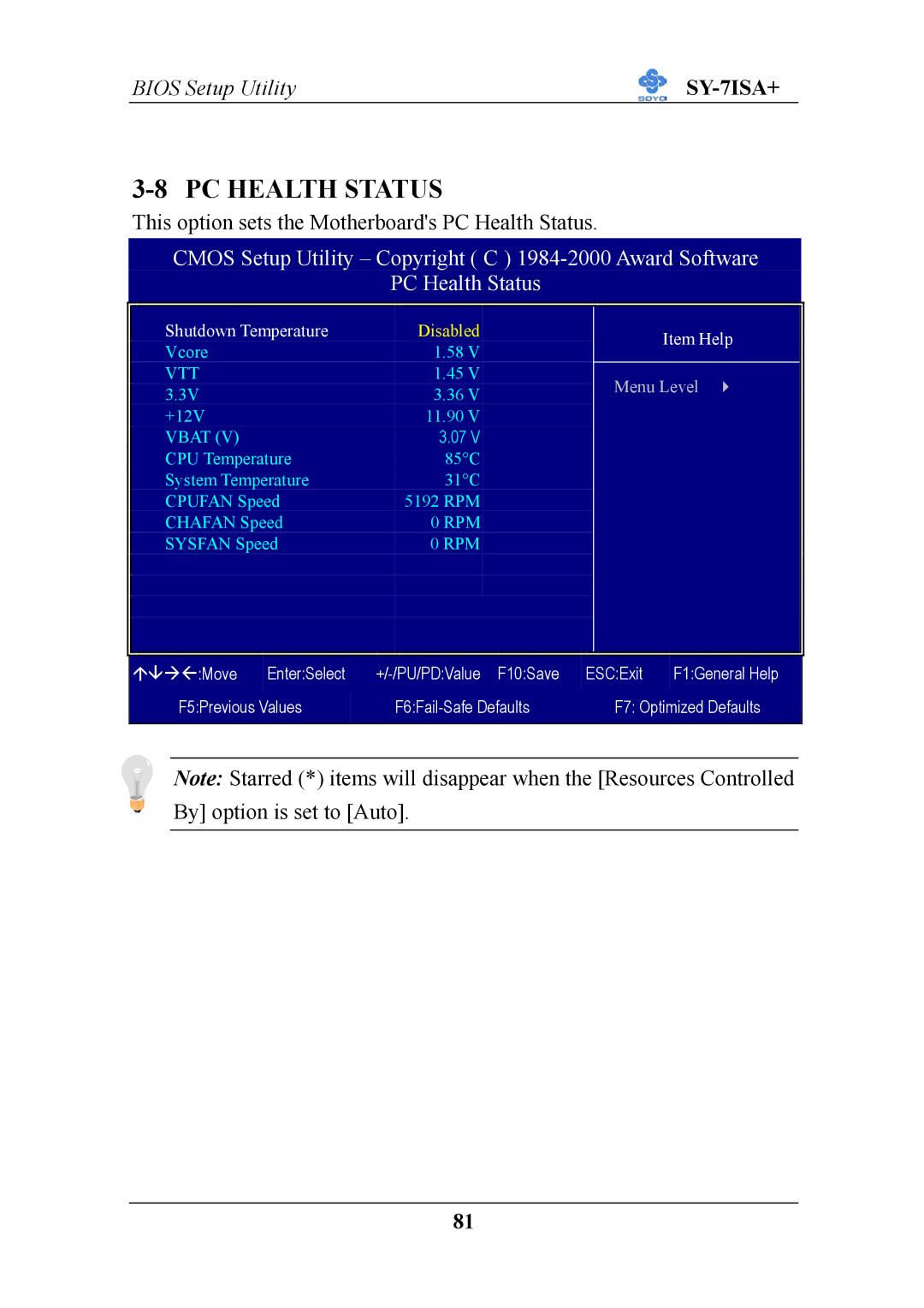 SOYO mother board fc-pga socket 370 pocessor supported, sy-7isa+ manual PC Health Status, Vbat 