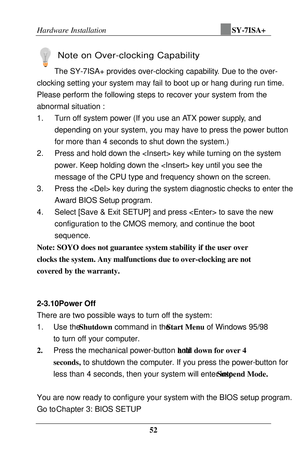 SOYO SY-7ISA+ Motherboard manual 10Power Off 