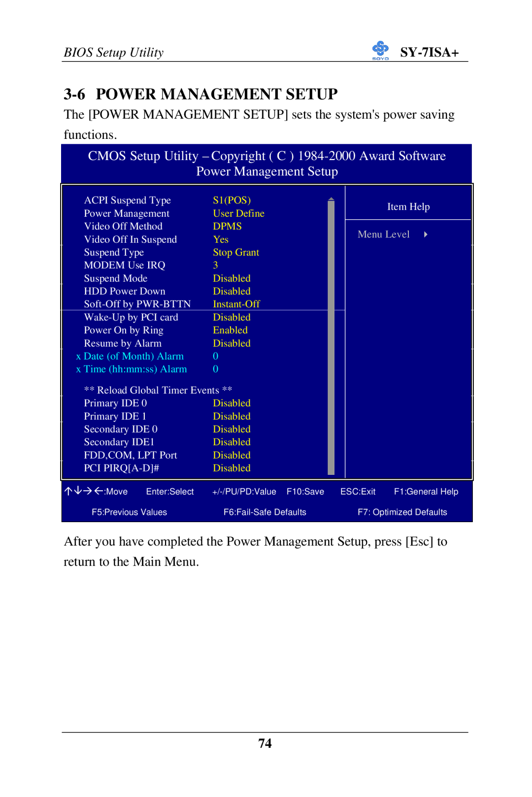 SOYO SY-7ISA+ Motherboard manual Power Management Setup, Dpms 