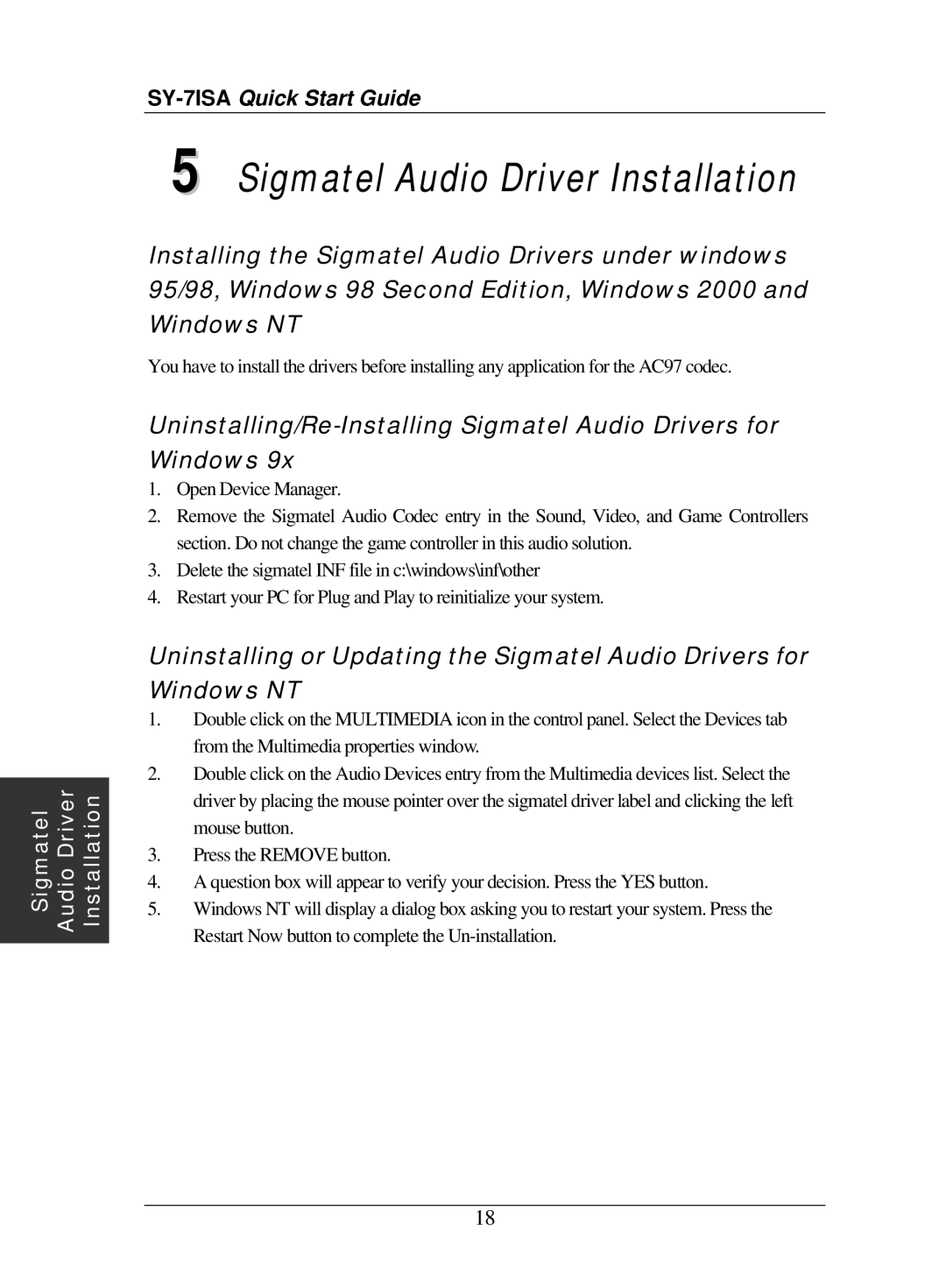 SOYO SY-7ISA quick start Sigmatel Audio Driver Installation 