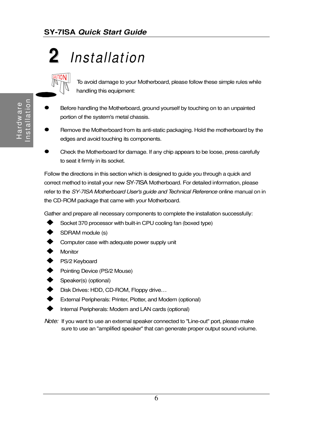 SOYO SY-7ISA quick start Installation 