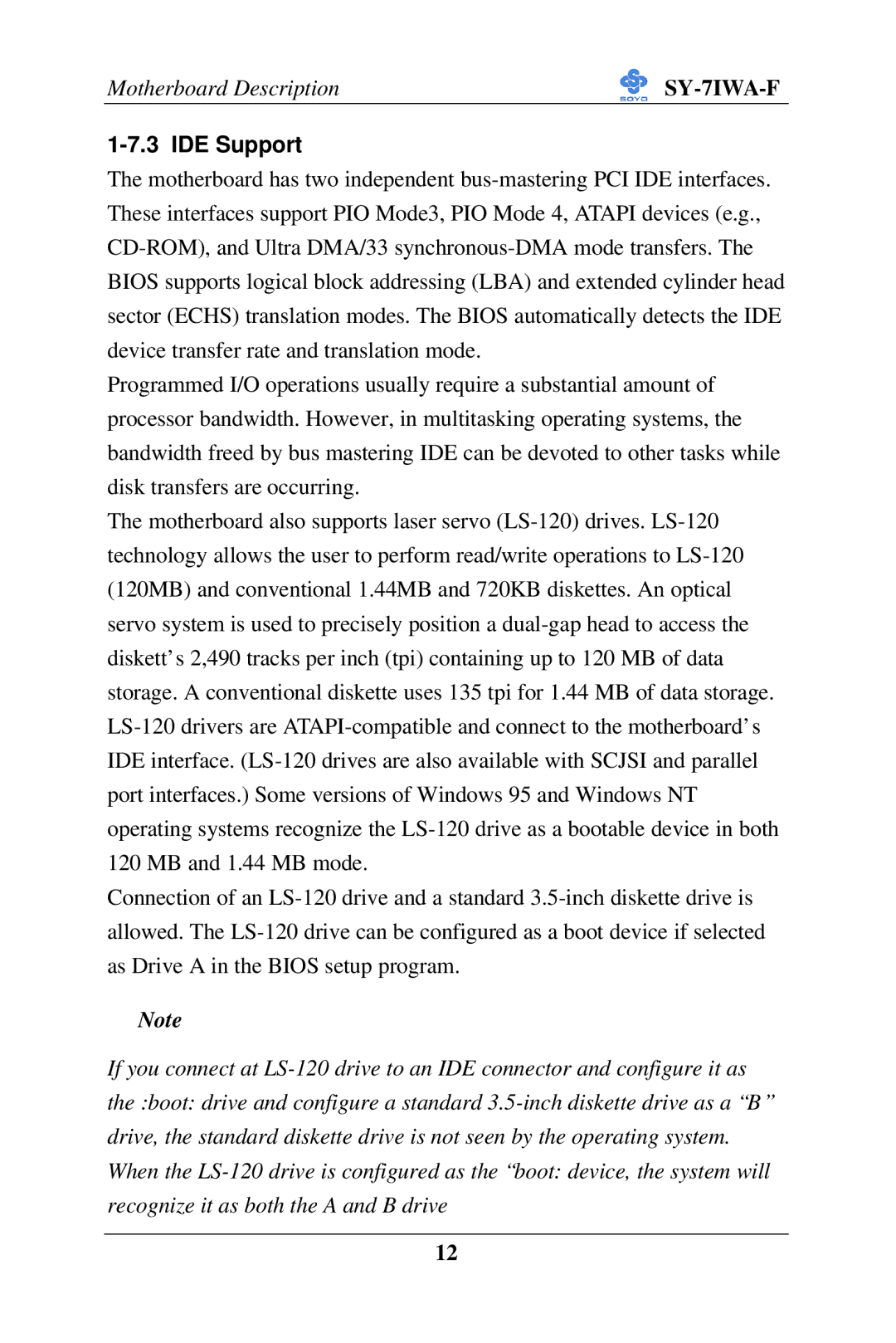 SOYO SY-7IWA-F user manual IDE Support 