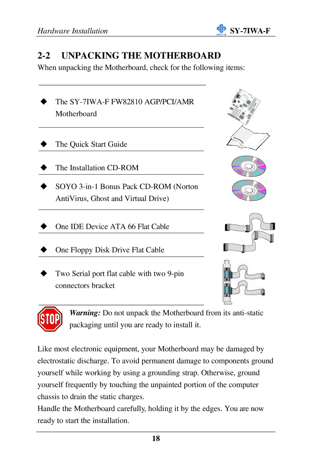 SOYO SY-7IWA-F user manual Unpacking the Motherboard 