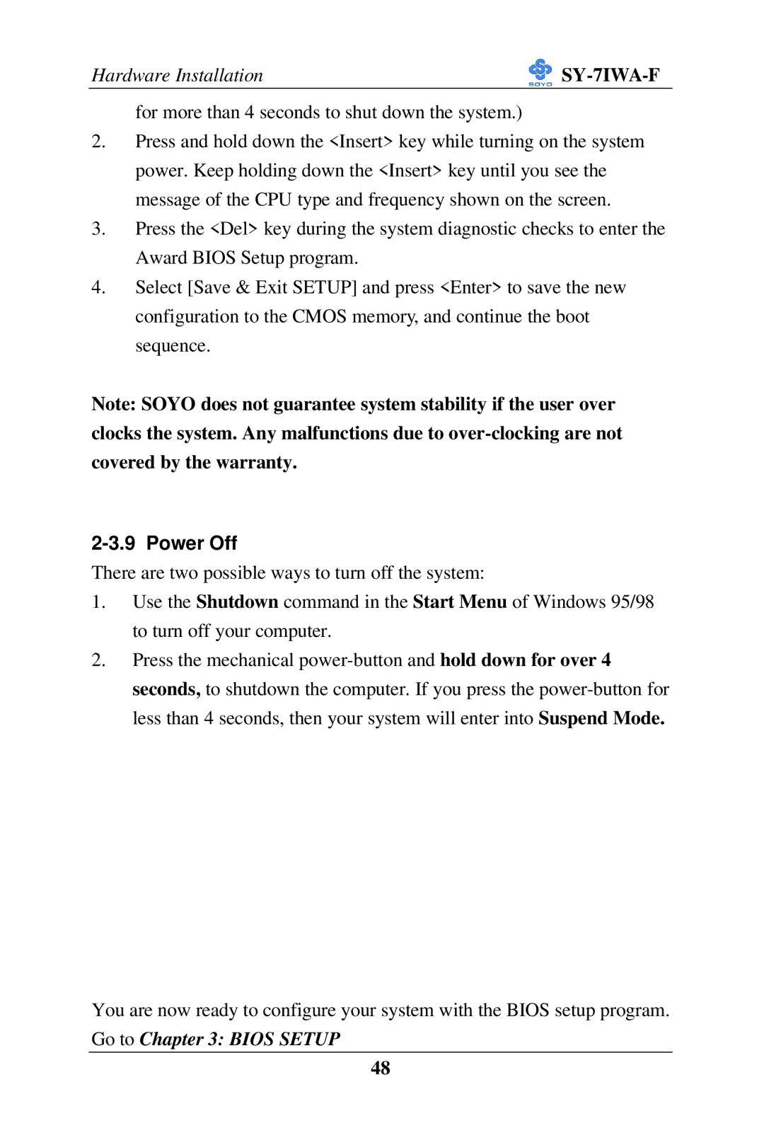 SOYO SY-7IWA-F user manual Power Off 