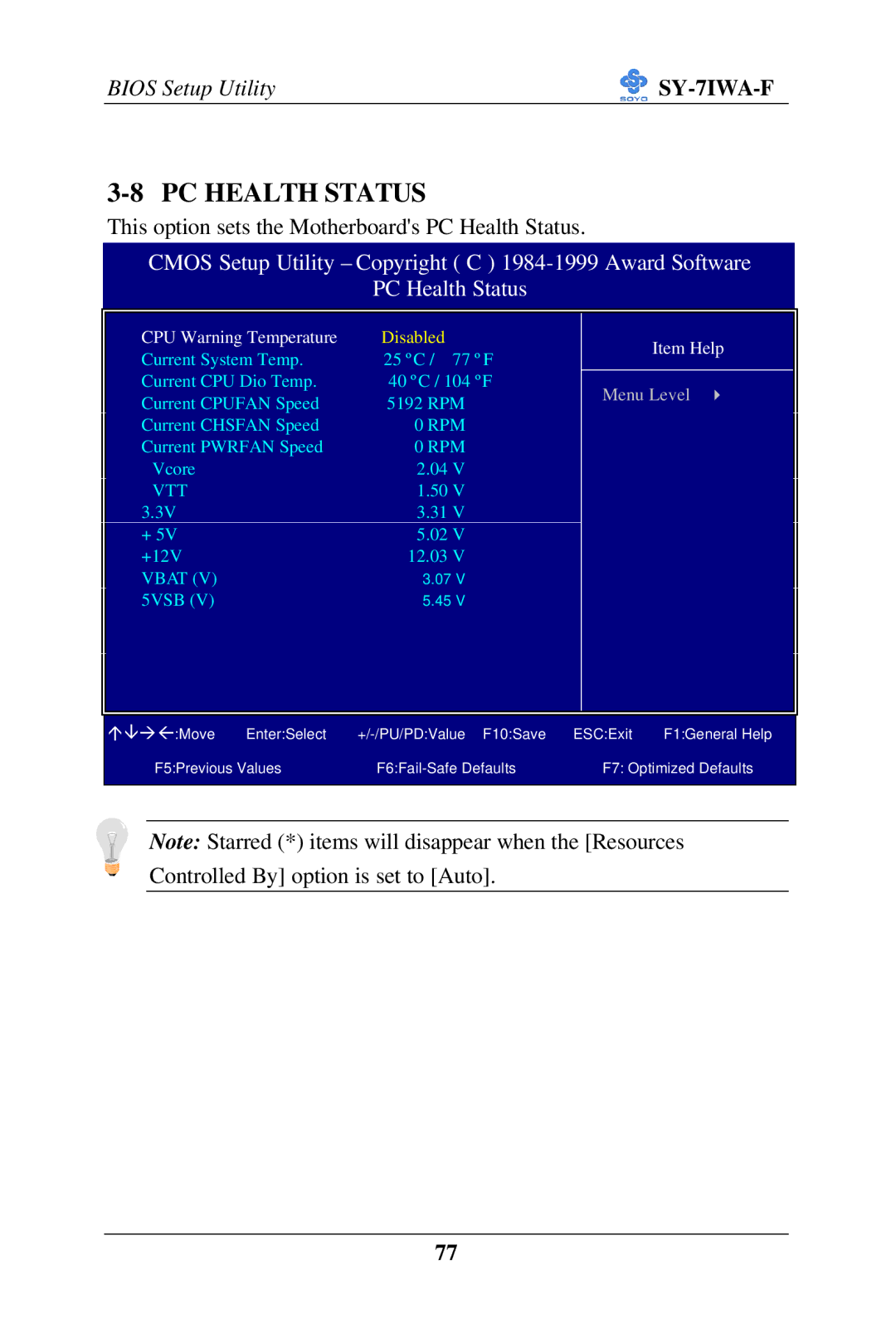 SOYO SY-7IWA-F user manual PC Health Status 