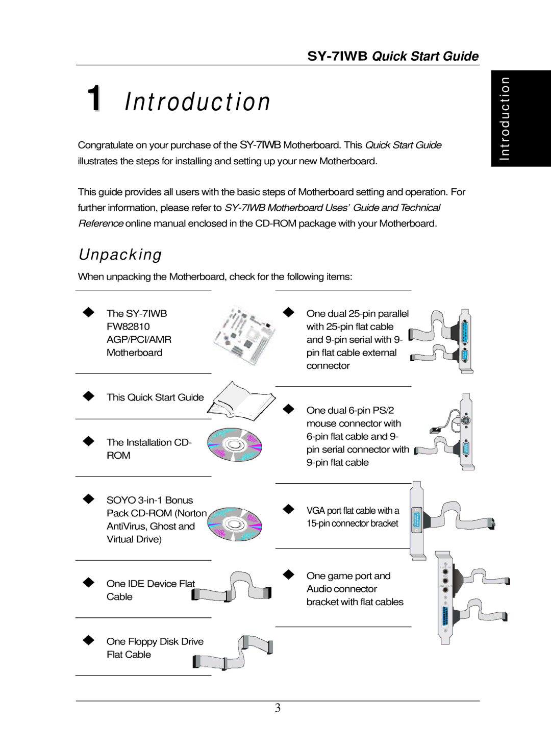 SOYO SY-7IWB quick start Introduction, Unpacking 