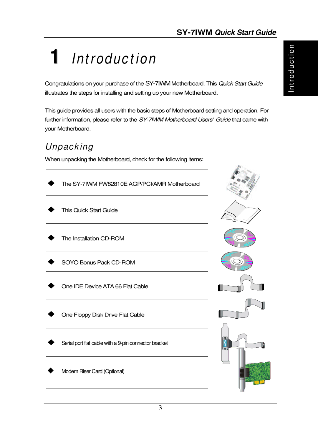 SOYO SY-7IWM quick start Introduction, Unpacking 