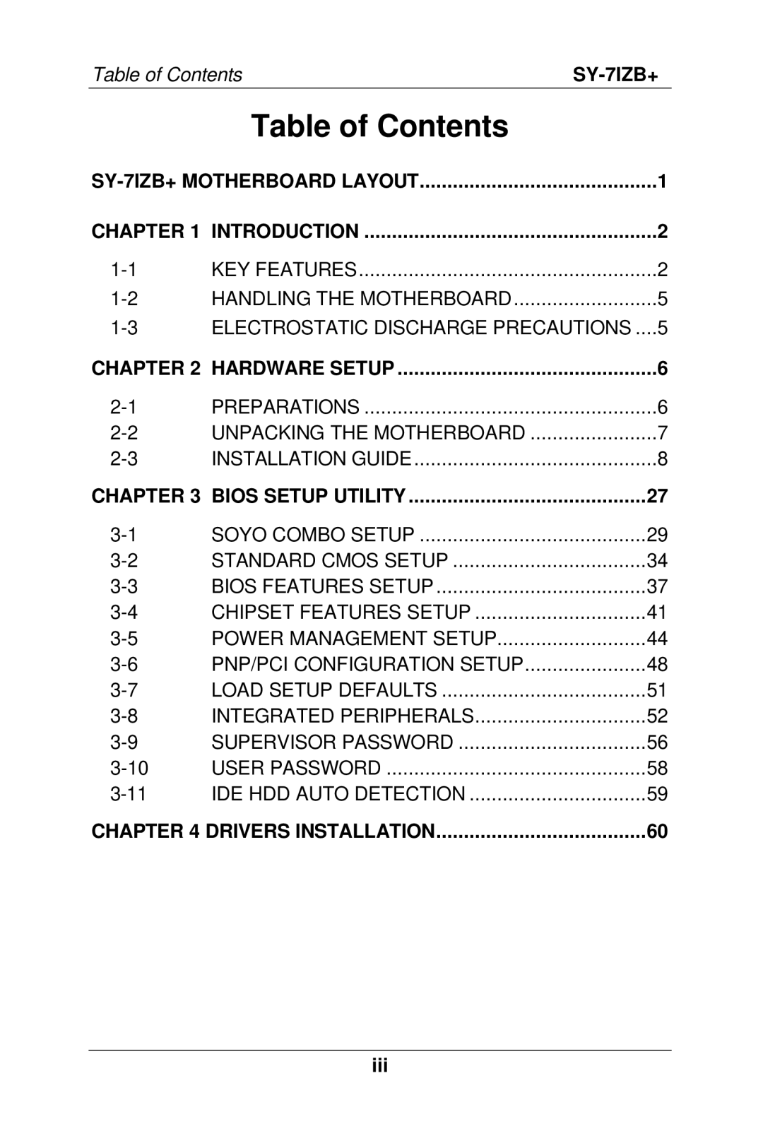 SOYO SY-7IZB+ manual Table of Contents 