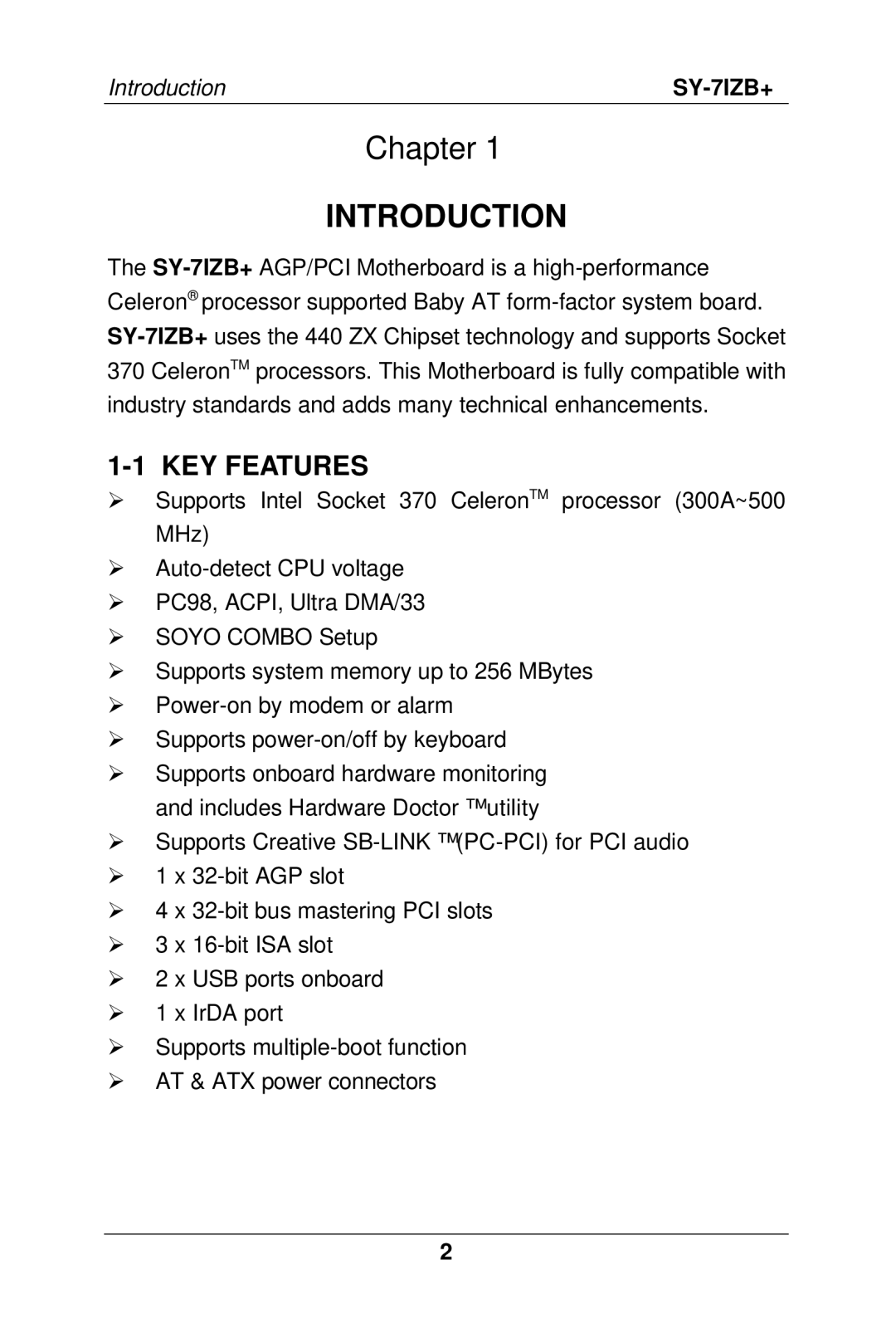 SOYO SY-7IZB+ manual Introduction, KEY Features 