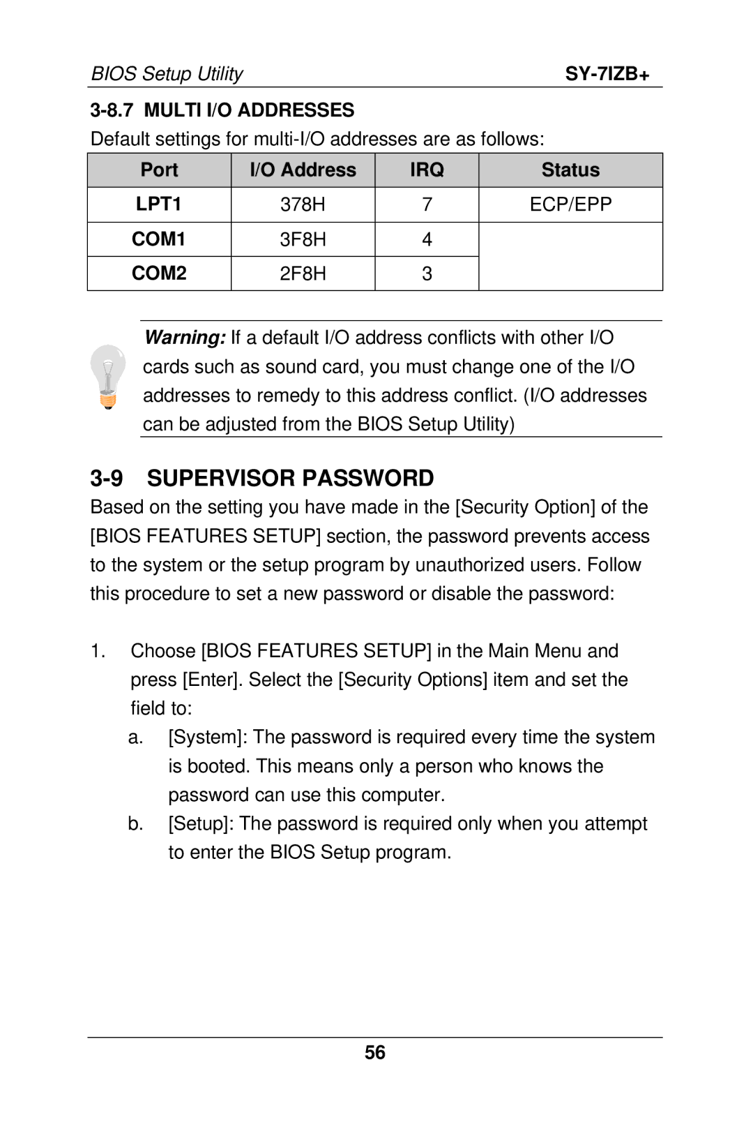 SOYO SY-7IZB+ manual Supervisor Password 