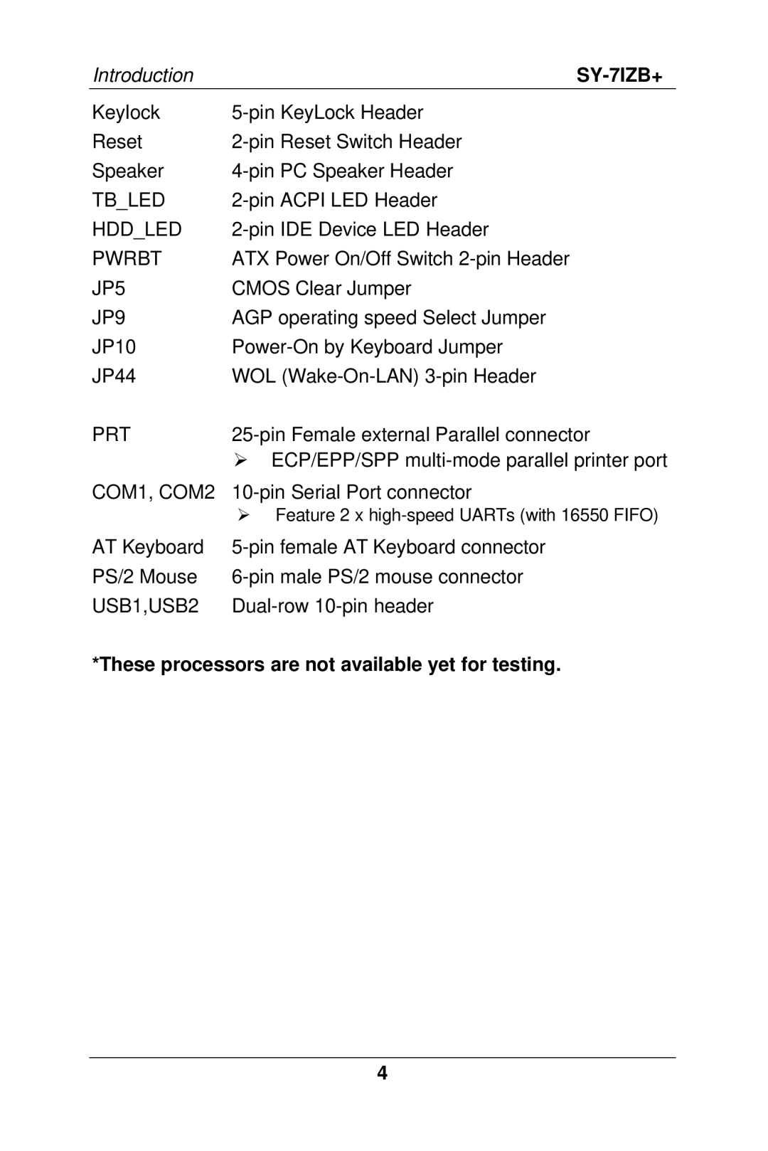 SOYO SY-7IZB+ manual JP9, These processors are not available yet for testing 