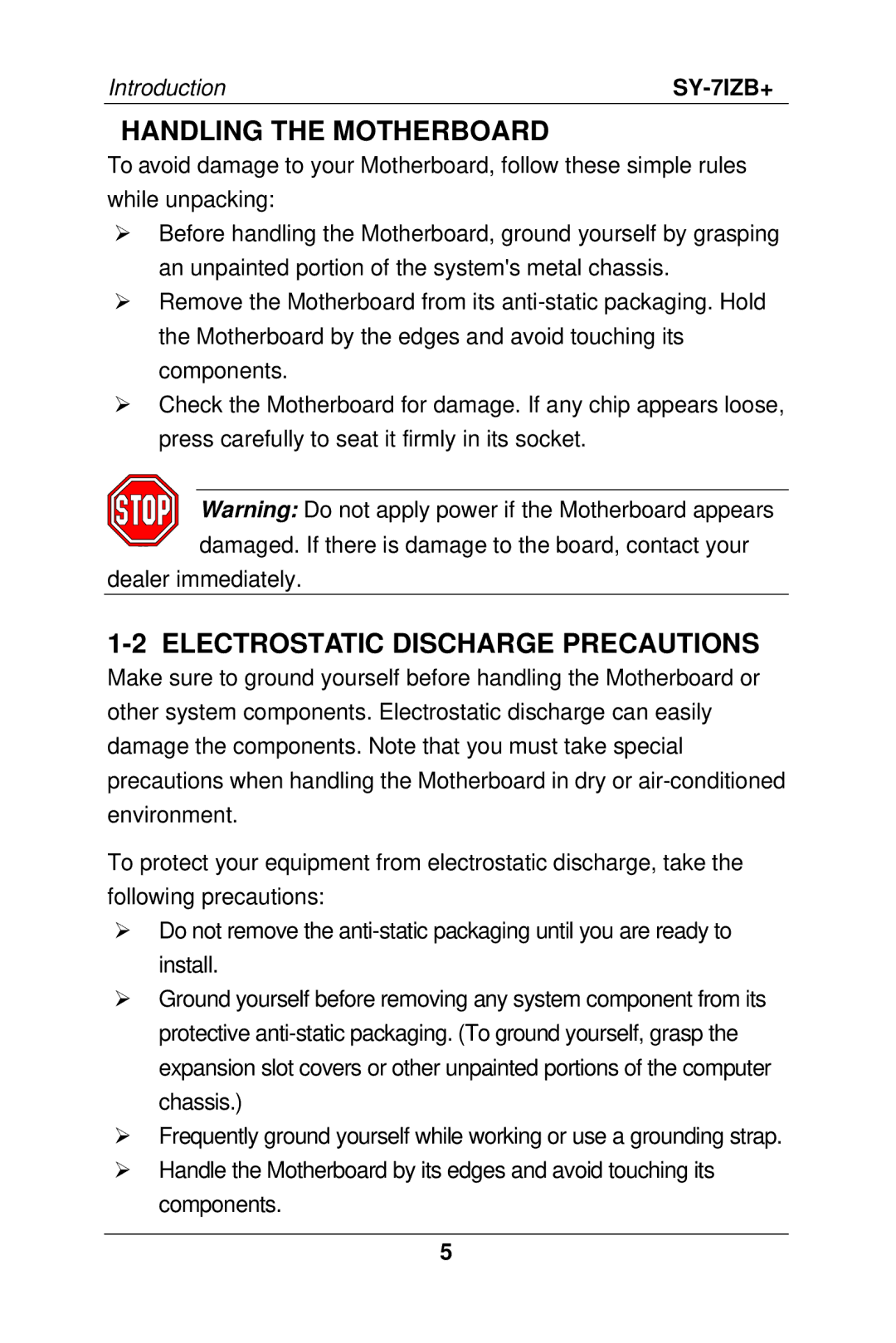 SOYO SY-7IZB+ manual Handling the Motherboard, Electrostatic Discharge Precautions 