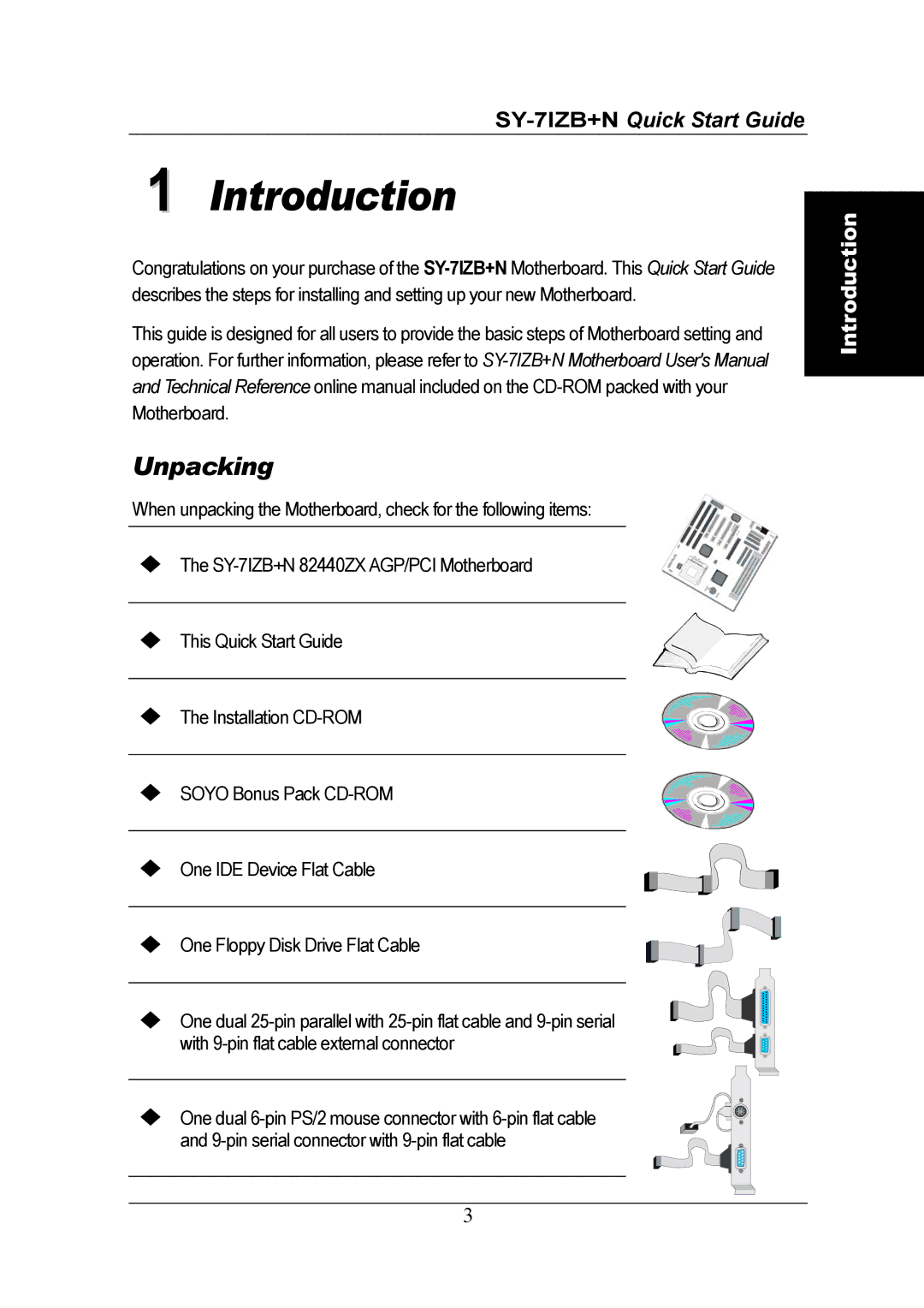 SOYO SY-7IZB+N quick start Introduction, Unpacking 