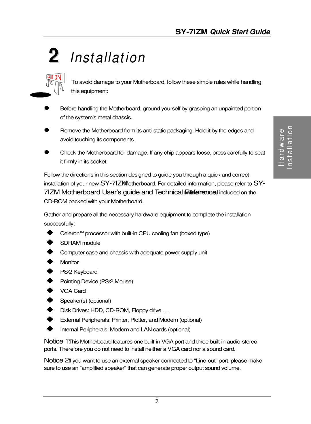 SOYO SY-7IZM quick start Installation 