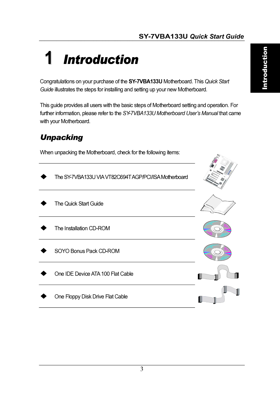 SOYO SY-7VBA133U quick start Introduction, Unpacking 