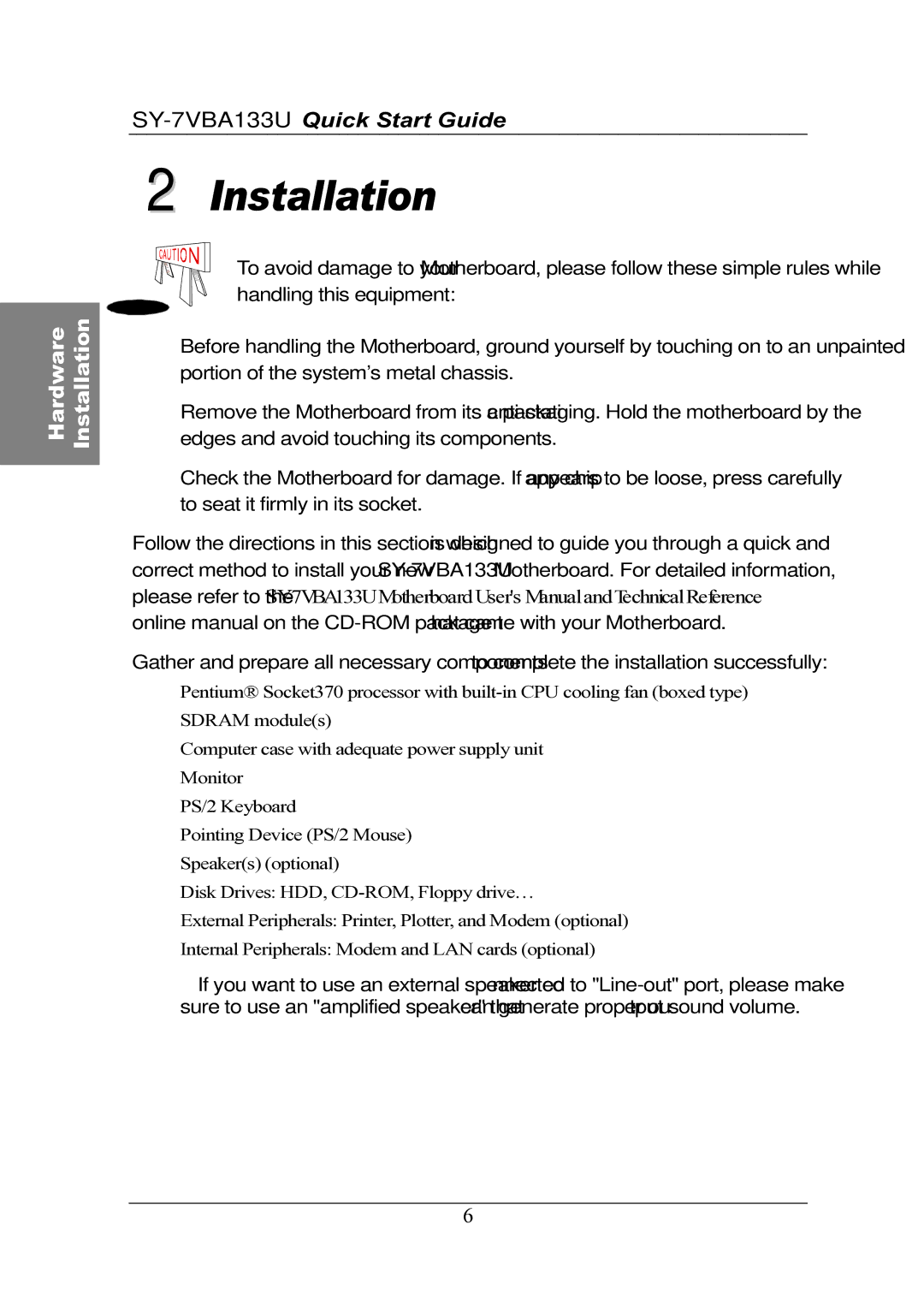 SOYO SY-7VBA133U quick start Installation 