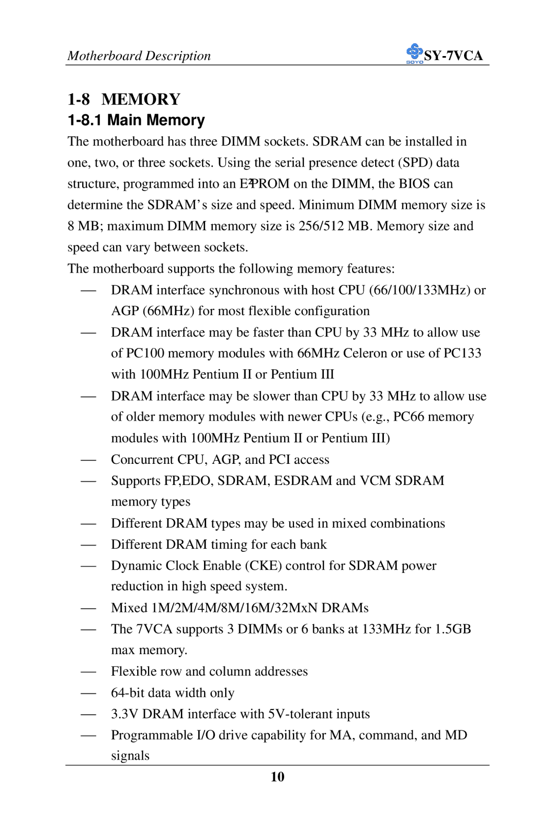 SOYO SY-7VCA user manual Main Memory 