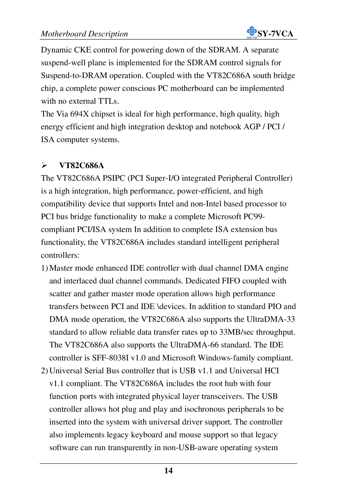 SOYO SY-7VCA user manual VT82C686A 